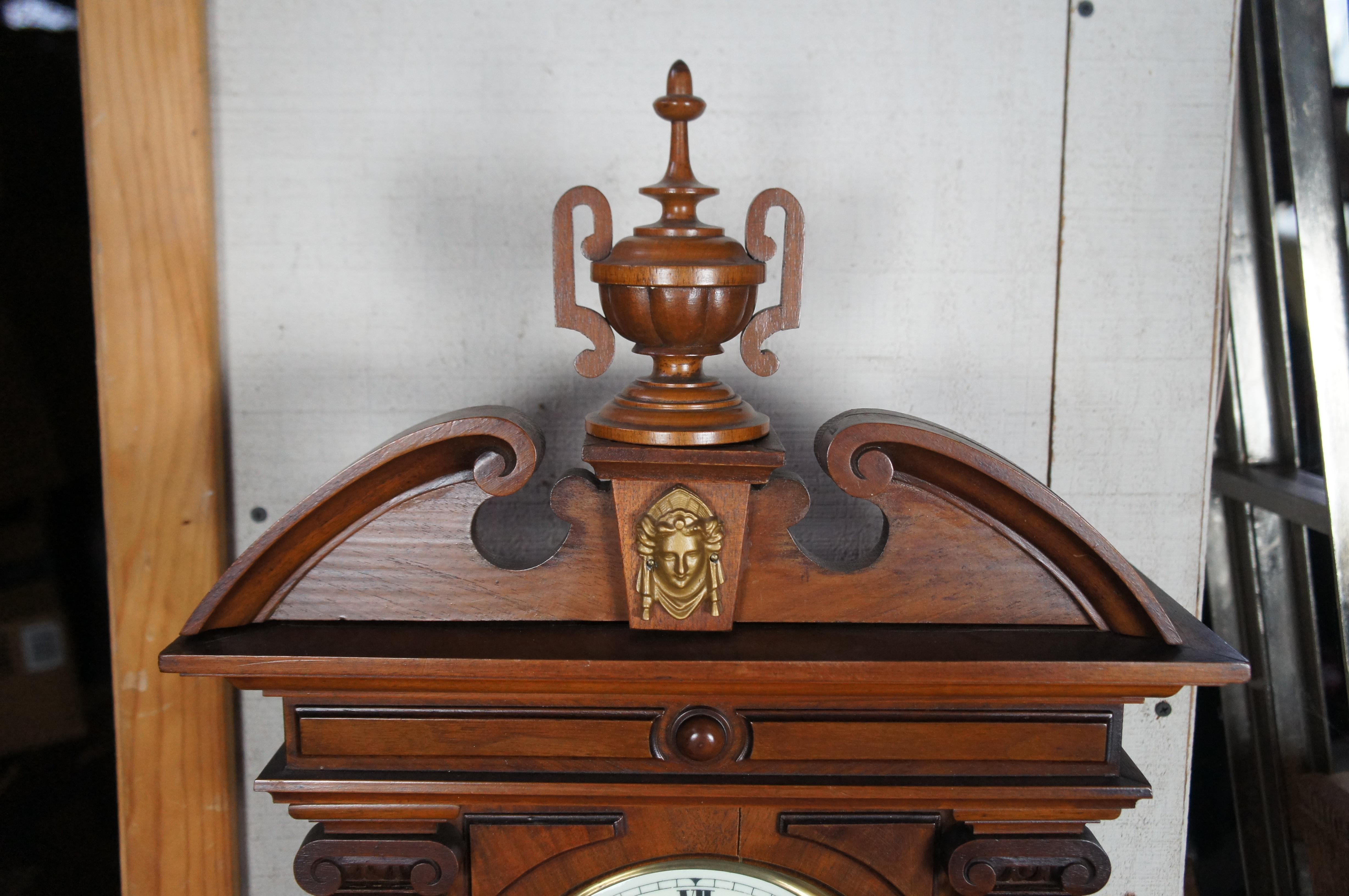 19th Century Antique Gustav Becker Vienna German Carved Victorian Walnut Regulator Wall Clock