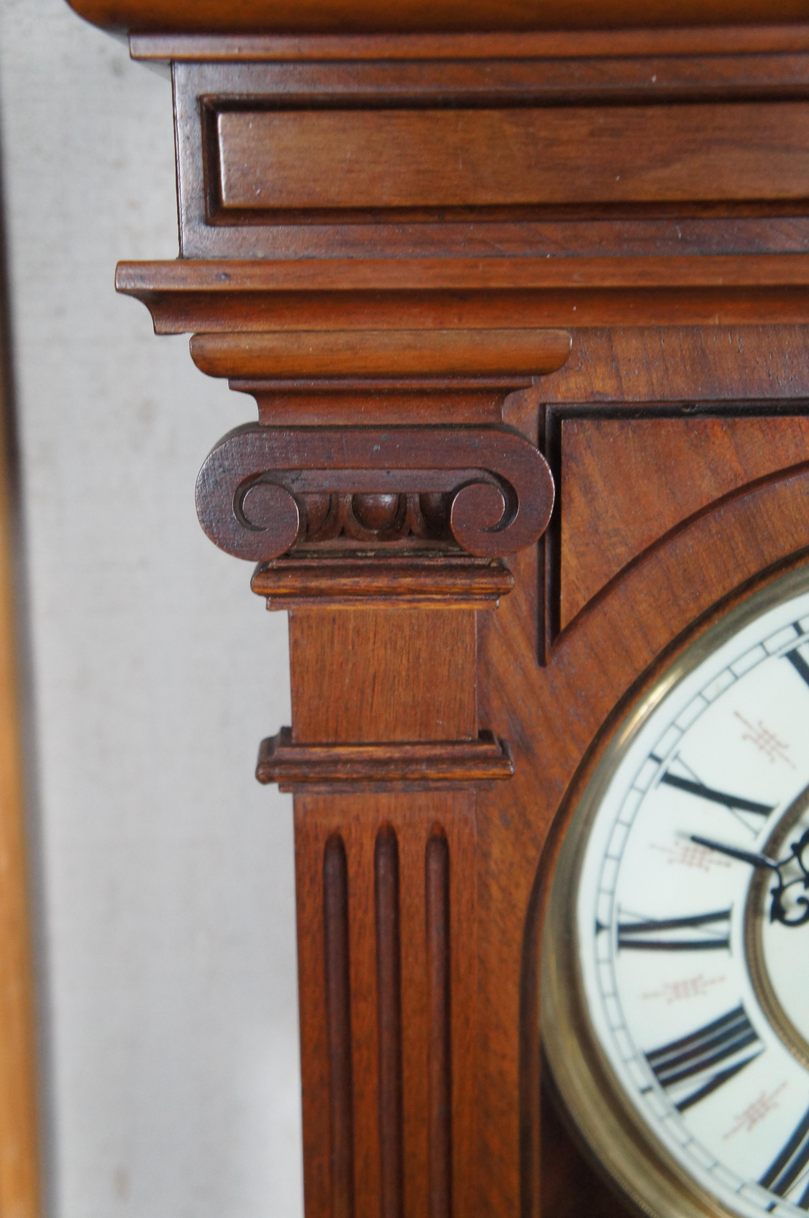 Antique Gustav Becker Vienna German Carved Victorian Walnut Regulator Wall Clock 1
