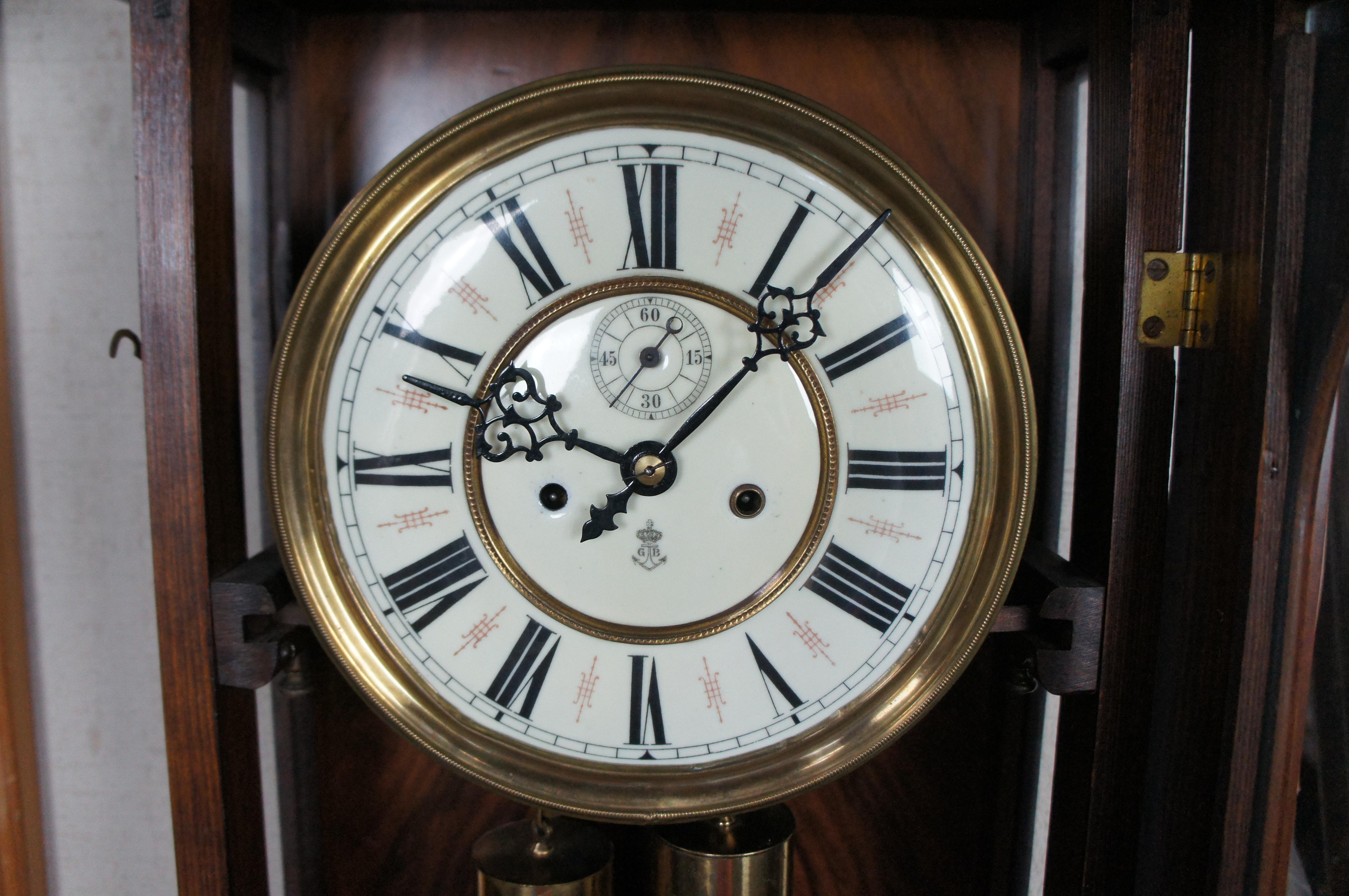 Antique Gustav Becker Vienna German Carved Victorian Walnut Regulator Wall Clock 4
