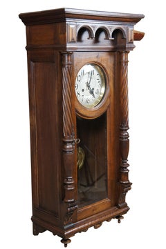 Antique Gustav Becker Vienna German Carved Walnut Wall Clock DRP 37"