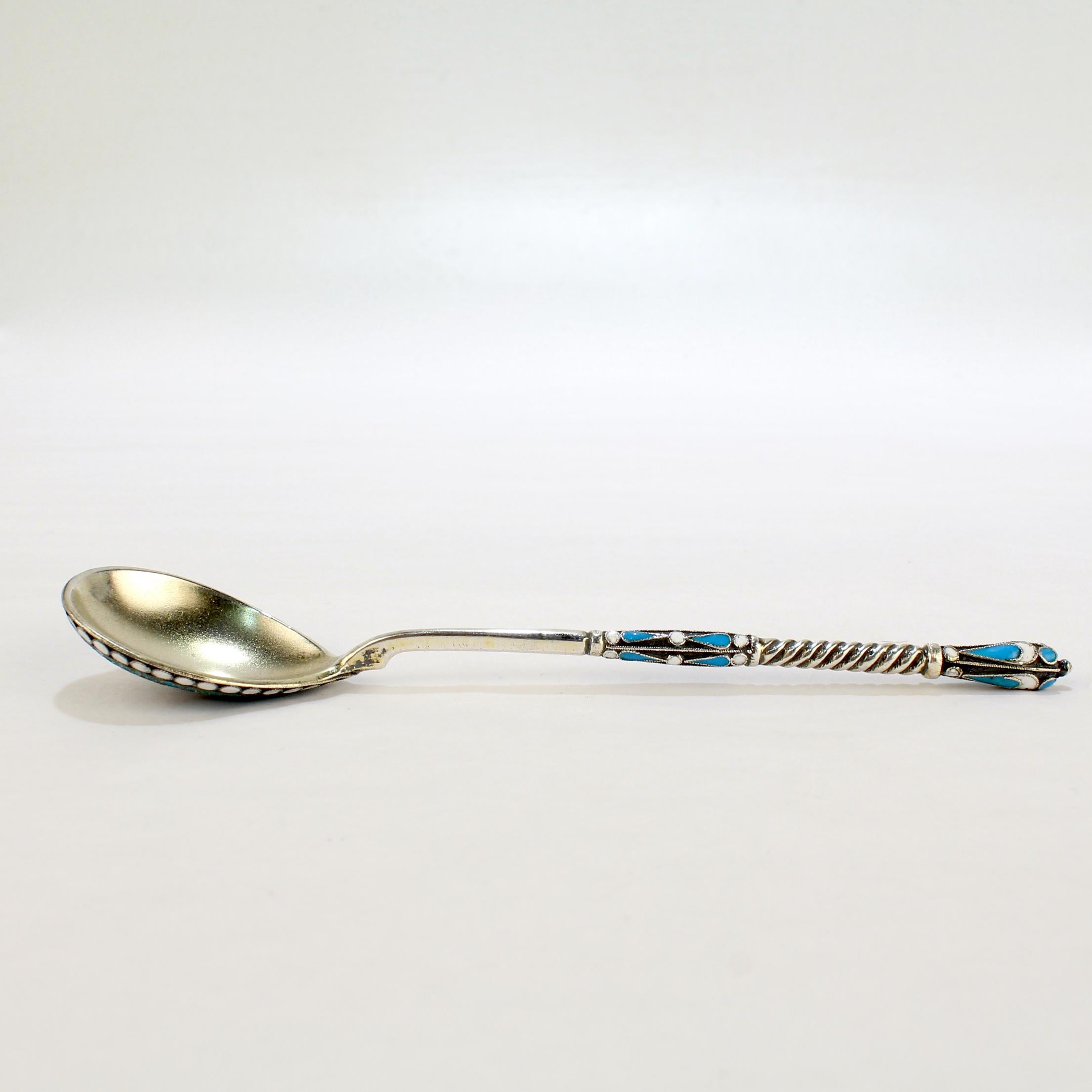 Antique Gustav Klingert Imperial Russian Gilt Silver & Cloisonné Enamel Spoon For Sale 3