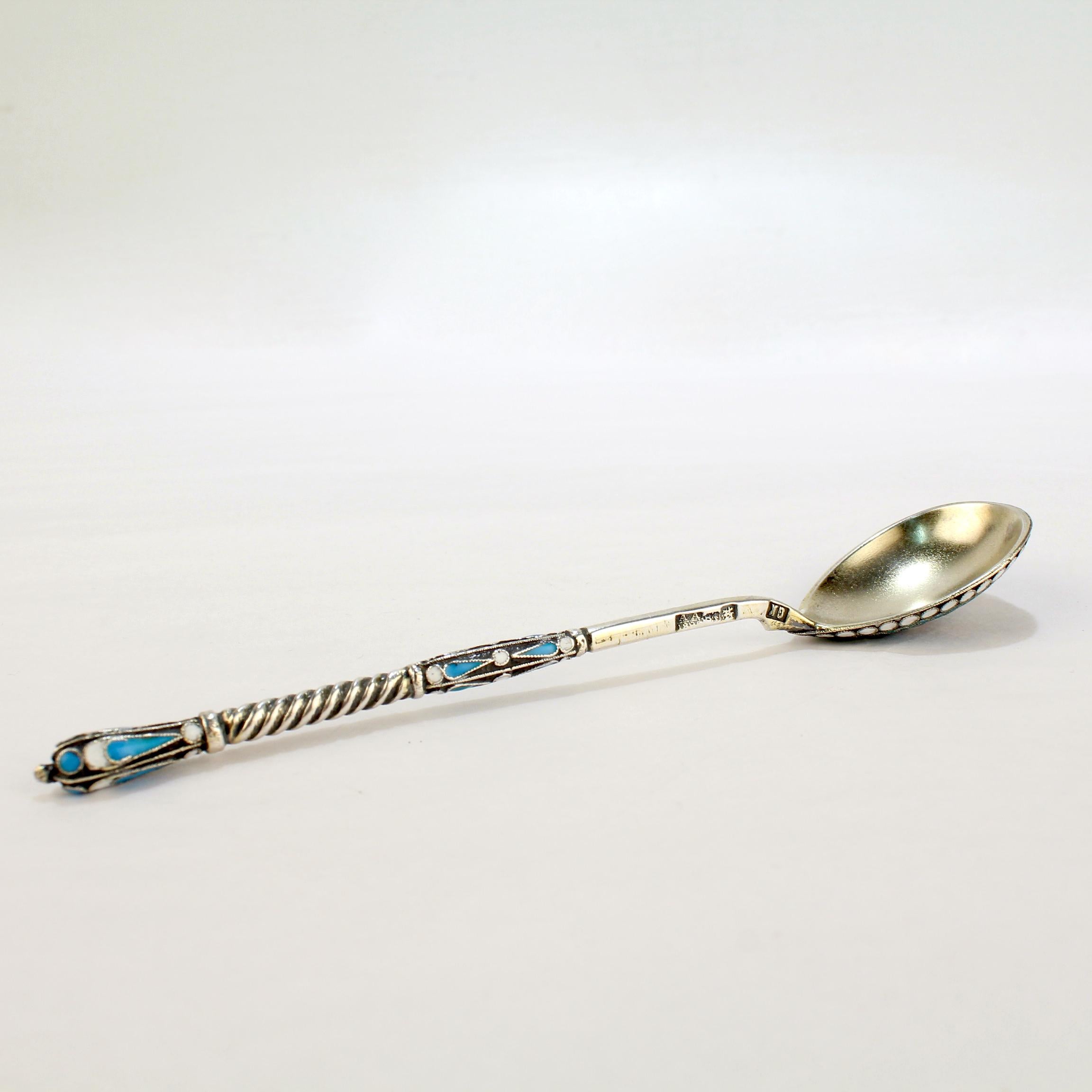 Antique Gustav Klingert Imperial Russian Gilt Silver & Cloisonné Enamel Spoon For Sale 4
