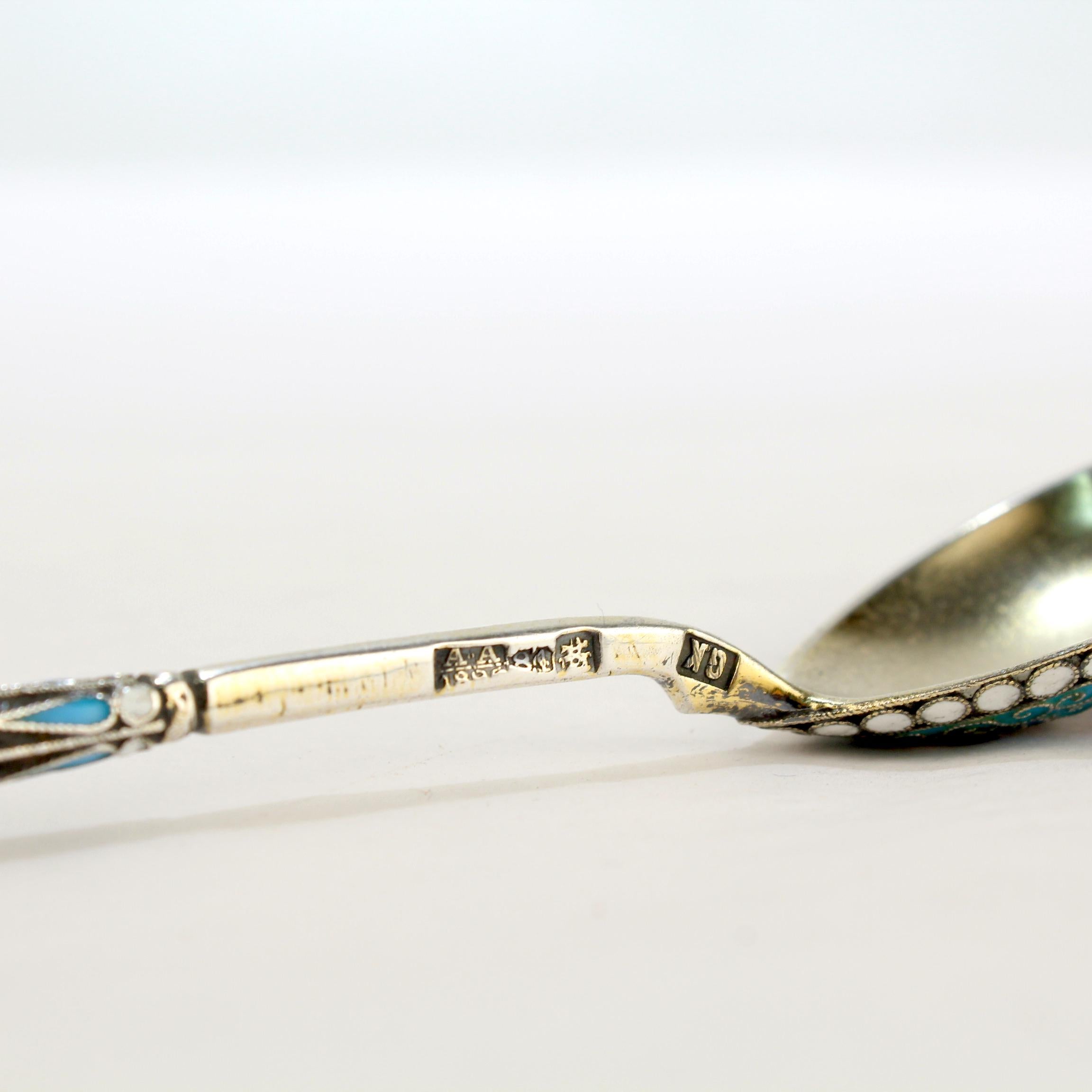 Antique Gustav Klingert Imperial Russian Gilt Silver & Cloisonné Enamel Spoon For Sale 5