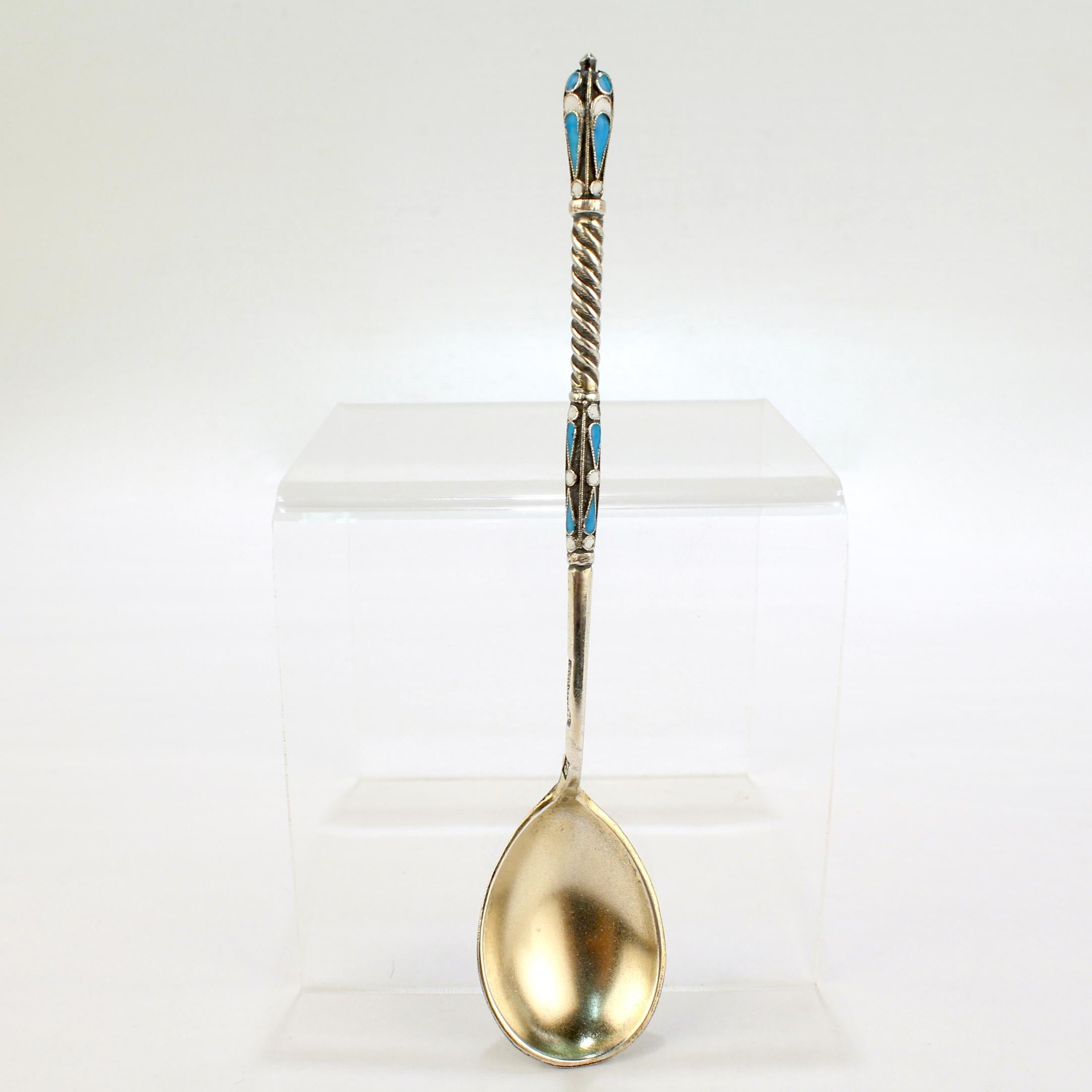 Antique Gustav Klingert Imperial Russian Gilt Silver & Cloisonné Enamel Spoon For Sale 1