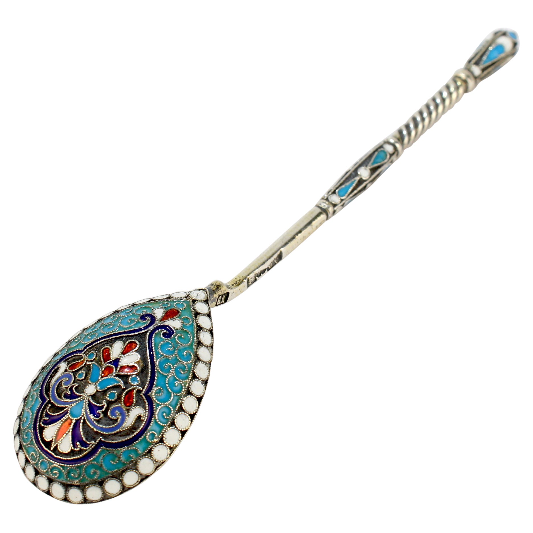 Antiker Gustav Klingert Kaiserlich Russisch Vergoldetes Silber & Cloisonné Emaille Löffel
