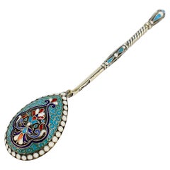 Antiker Gustav Klingert Kaiserlich Russisch Vergoldetes Silber & Cloisonné Emaille Löffel