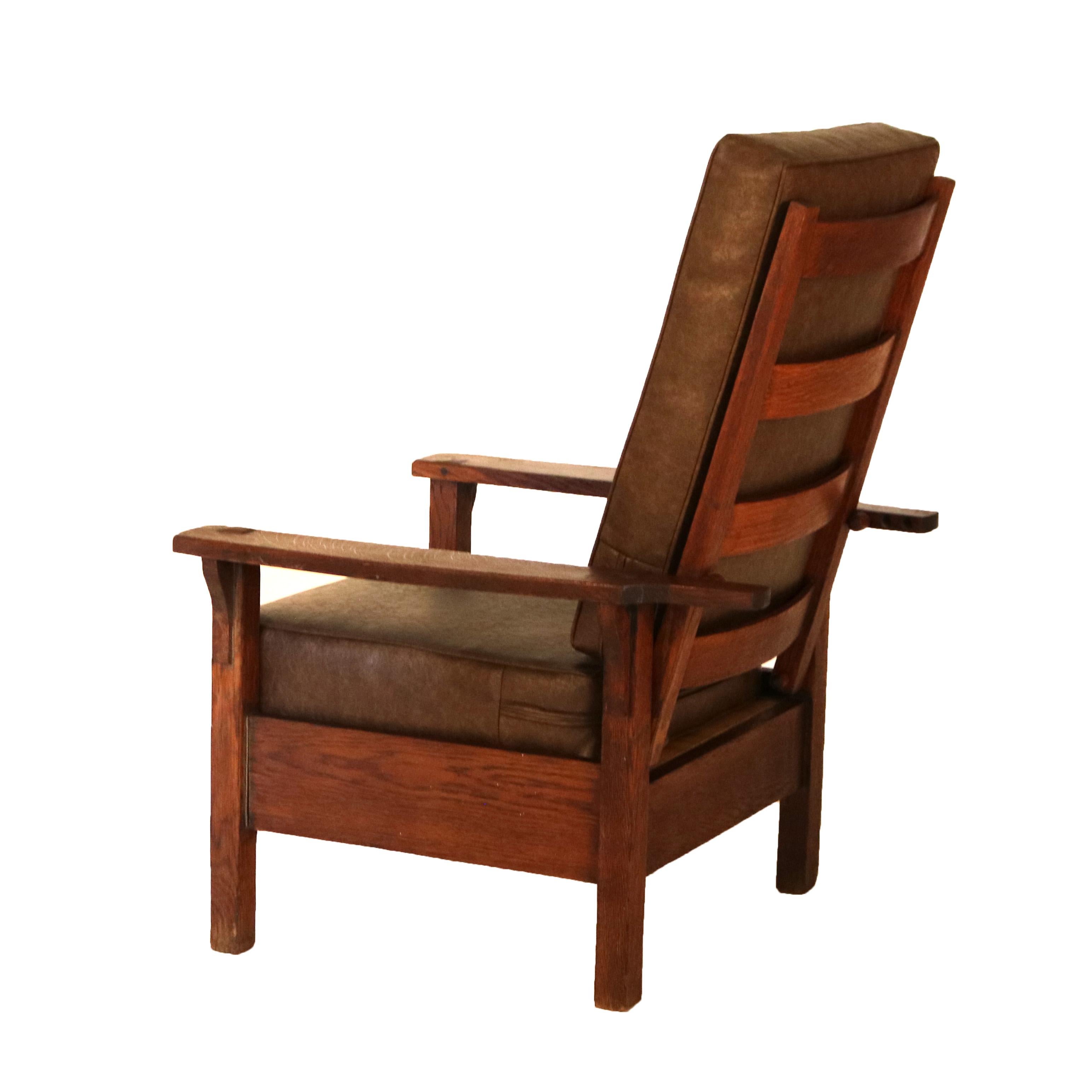 Antique Gustav Stickley Arts & Crafts Mission Oak Morris Chair C1910 In Good Condition In Big Flats, NY
