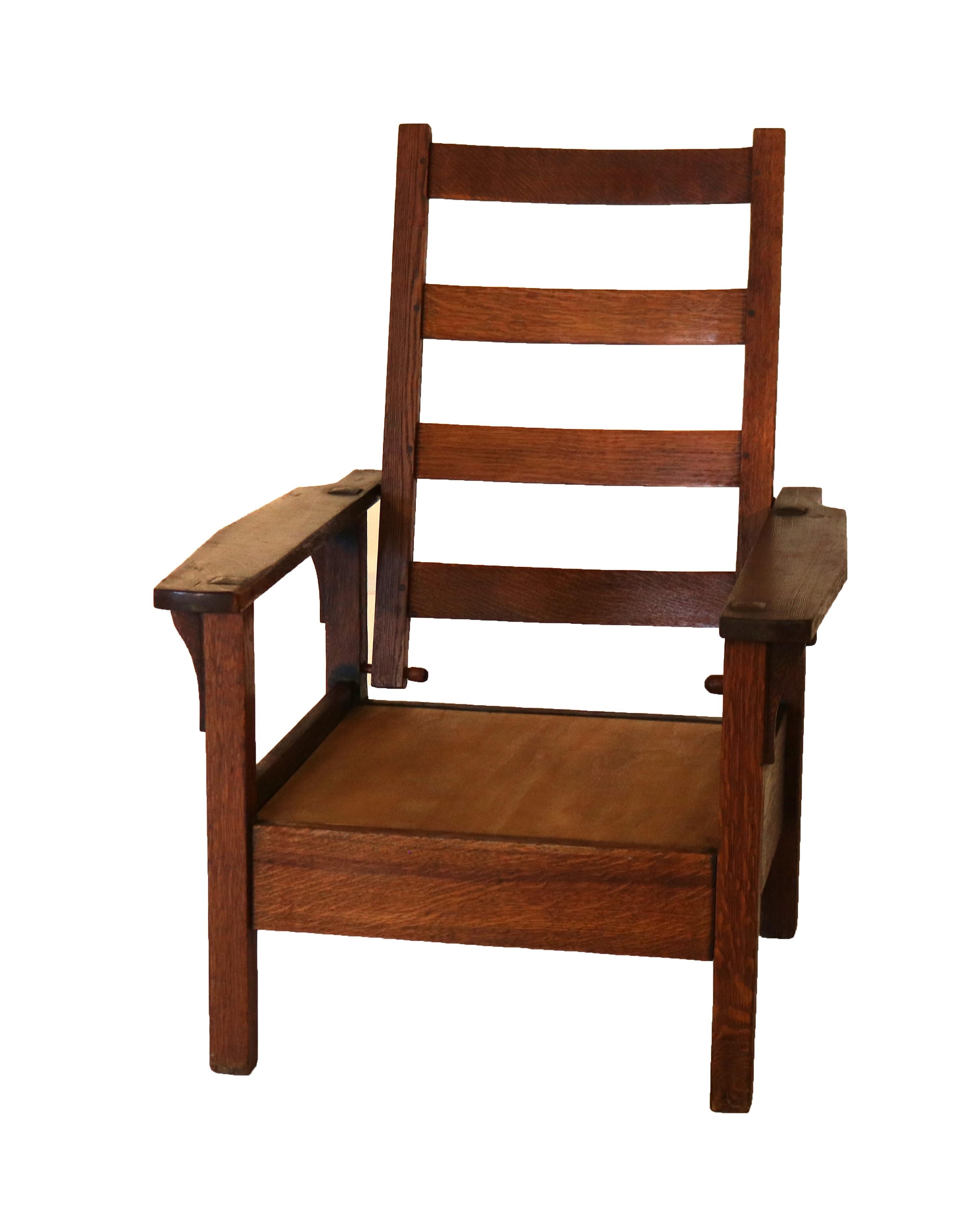 20th Century Antique Gustav Stickley Arts & Crafts Mission Oak Morris Chair C1910