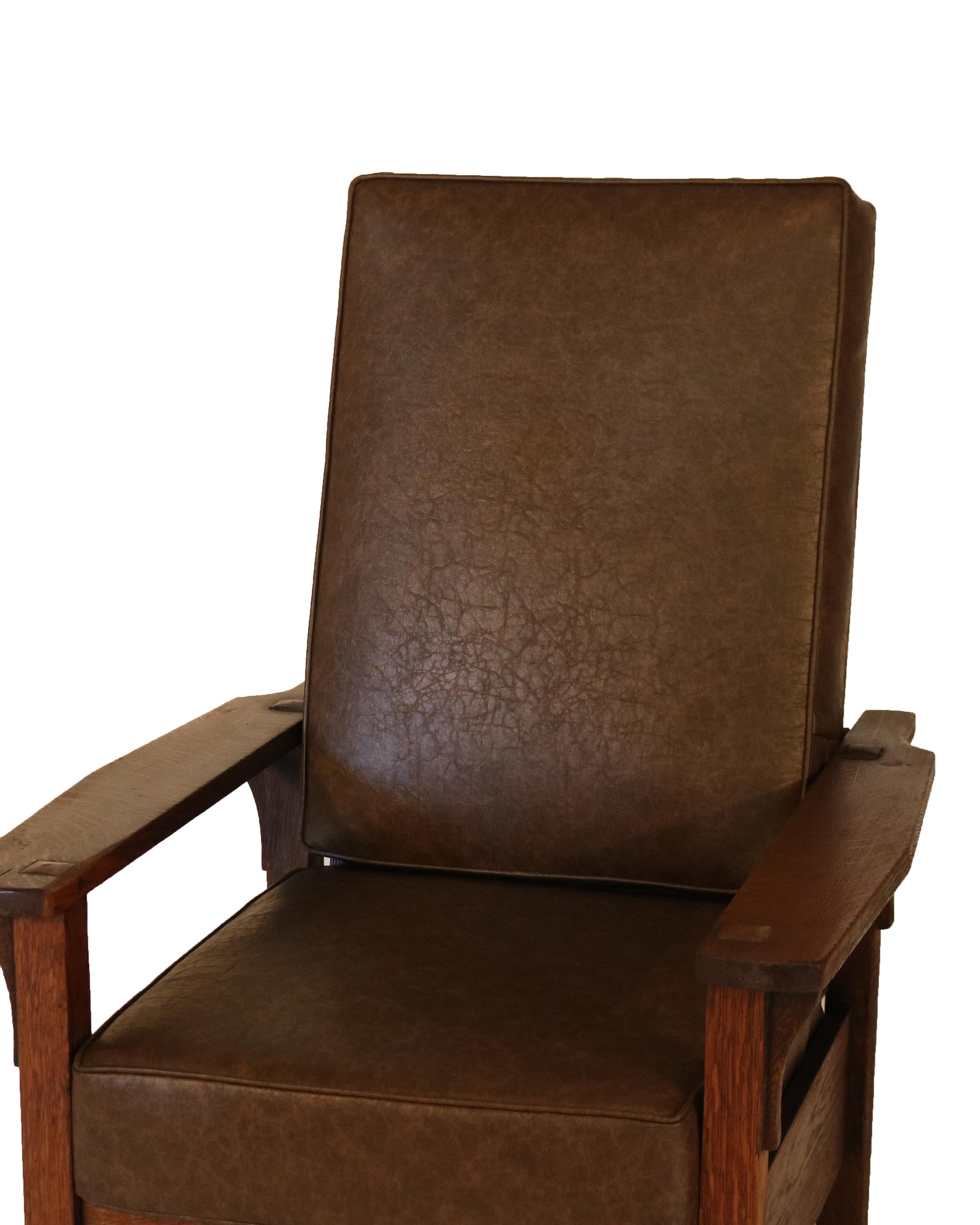 Upholstery Antique Gustav Stickley Arts & Crafts Mission Oak Morris Chair C1910