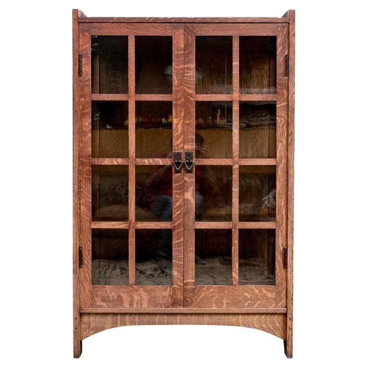 Antique Gustav Stickley Arts & Crafts Oak China Cabinet, Ca. 1910