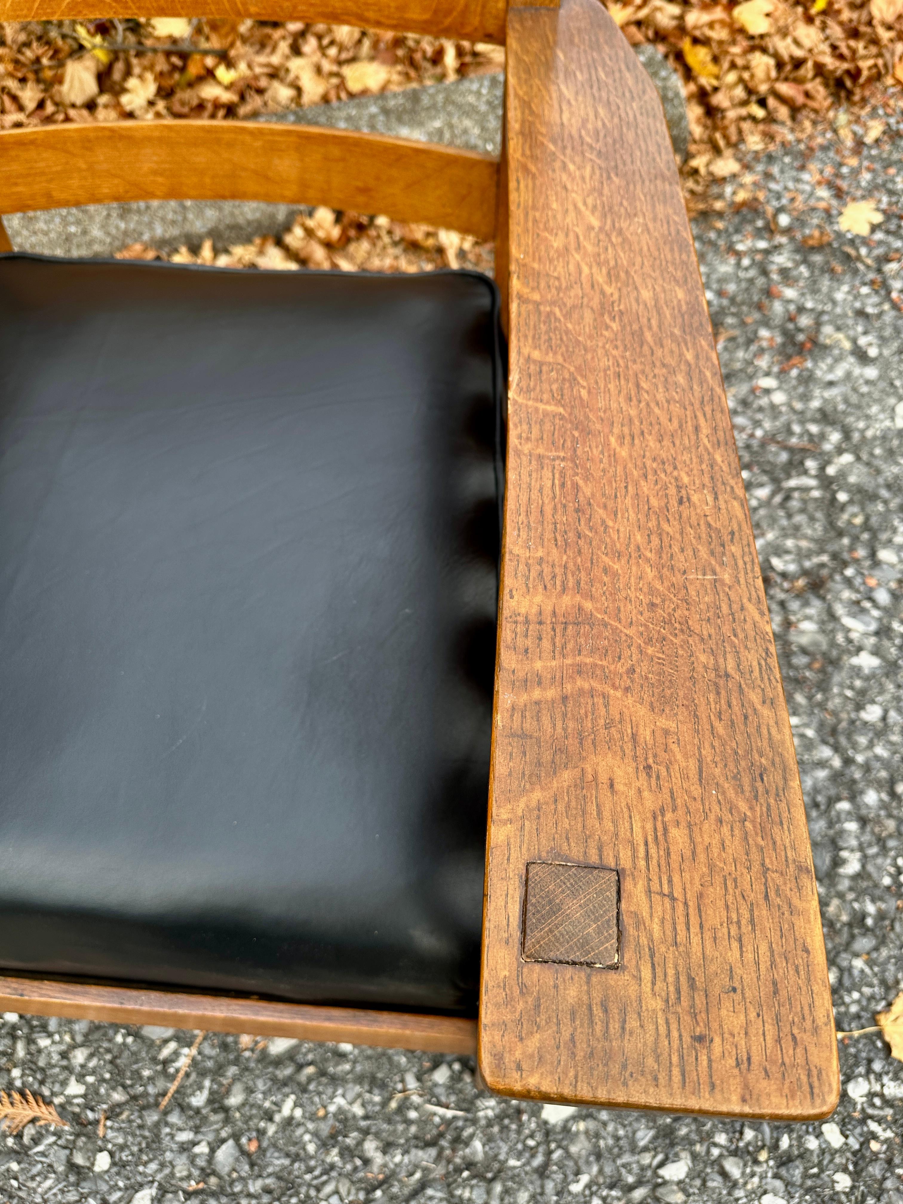 Leather Antique Charles Stickley Large Chair with Slats.  Marked! - W8106      MUST SELL For Sale