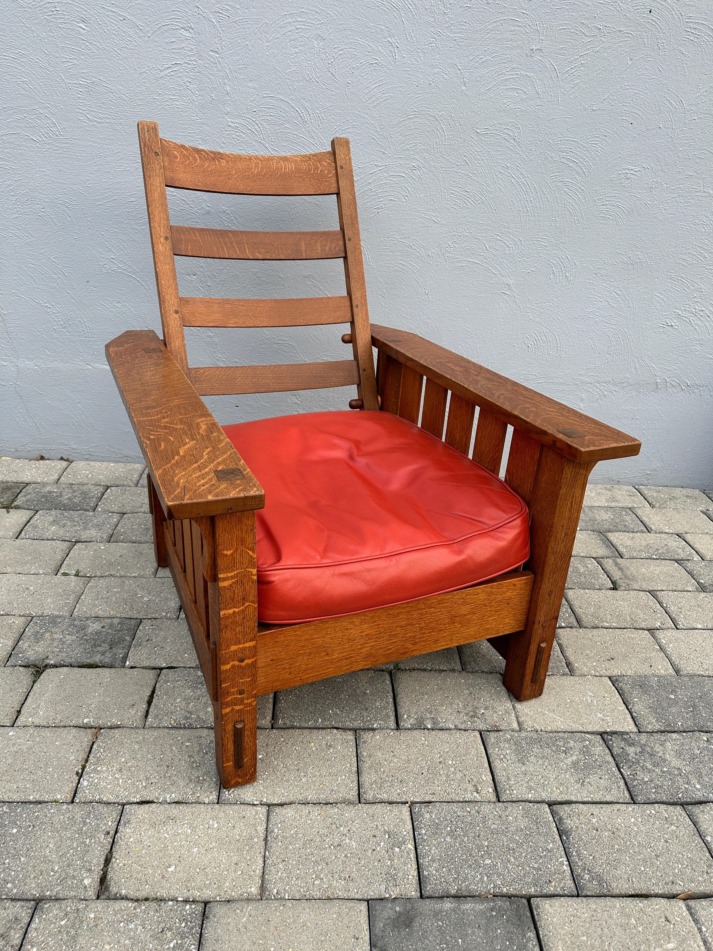 Antique Gustav Stickley MORRIS Chair (#332) and Matching Footstool (#300) w 7559 5