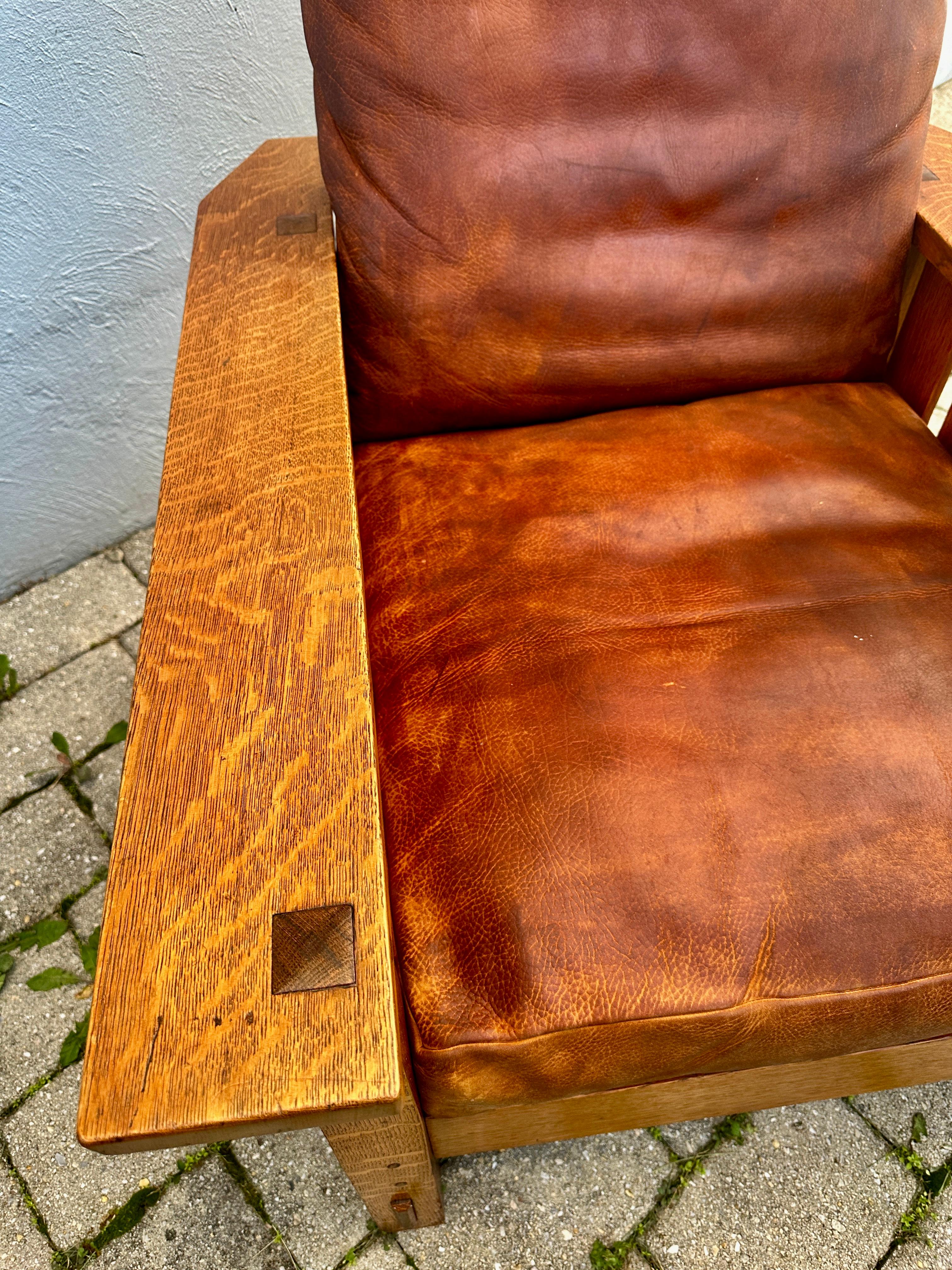 Arts and Crafts Antique Gustav Stickley Morris Chair Model # 332 circa 1900