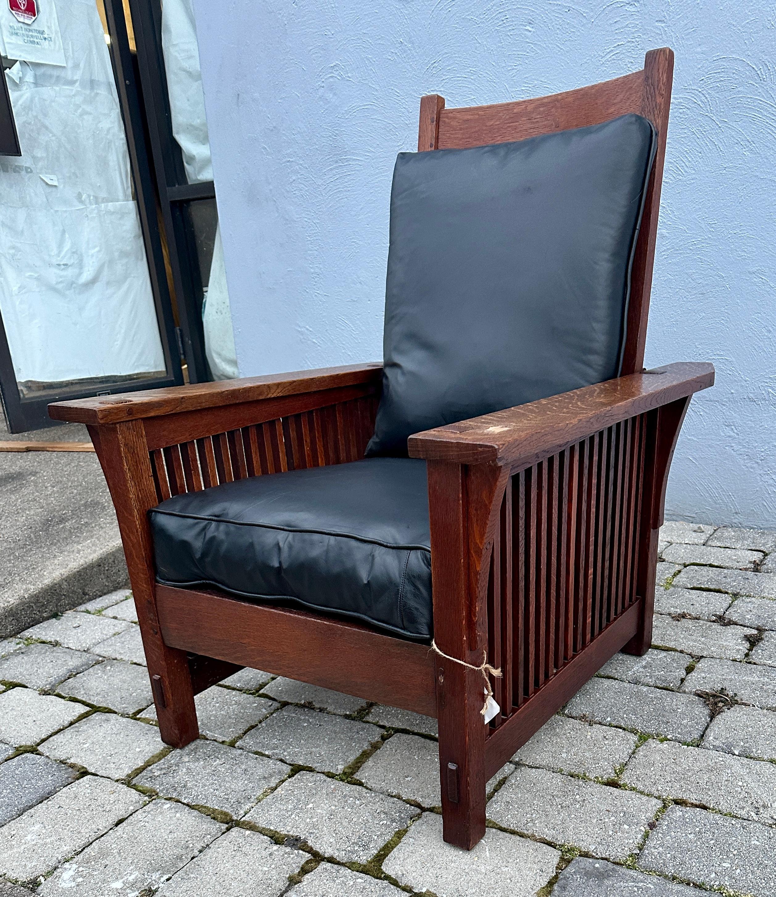 Antique GUSTAV  STICKLEY  spindle  Morris Chair, recliner - W7811 3