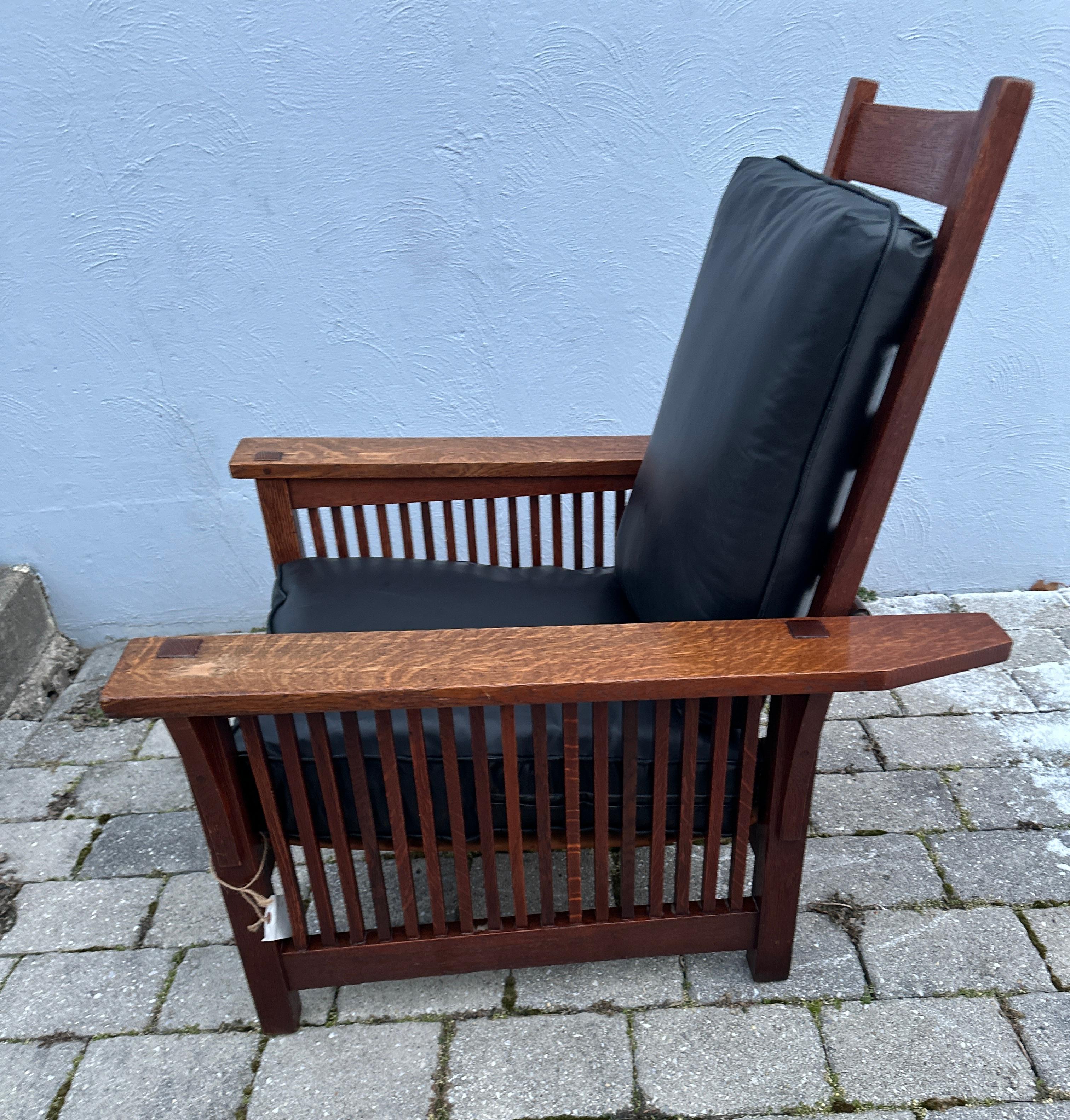Antique GUSTAV  STICKLEY  spindle  Morris Chair, recliner - W7811 5