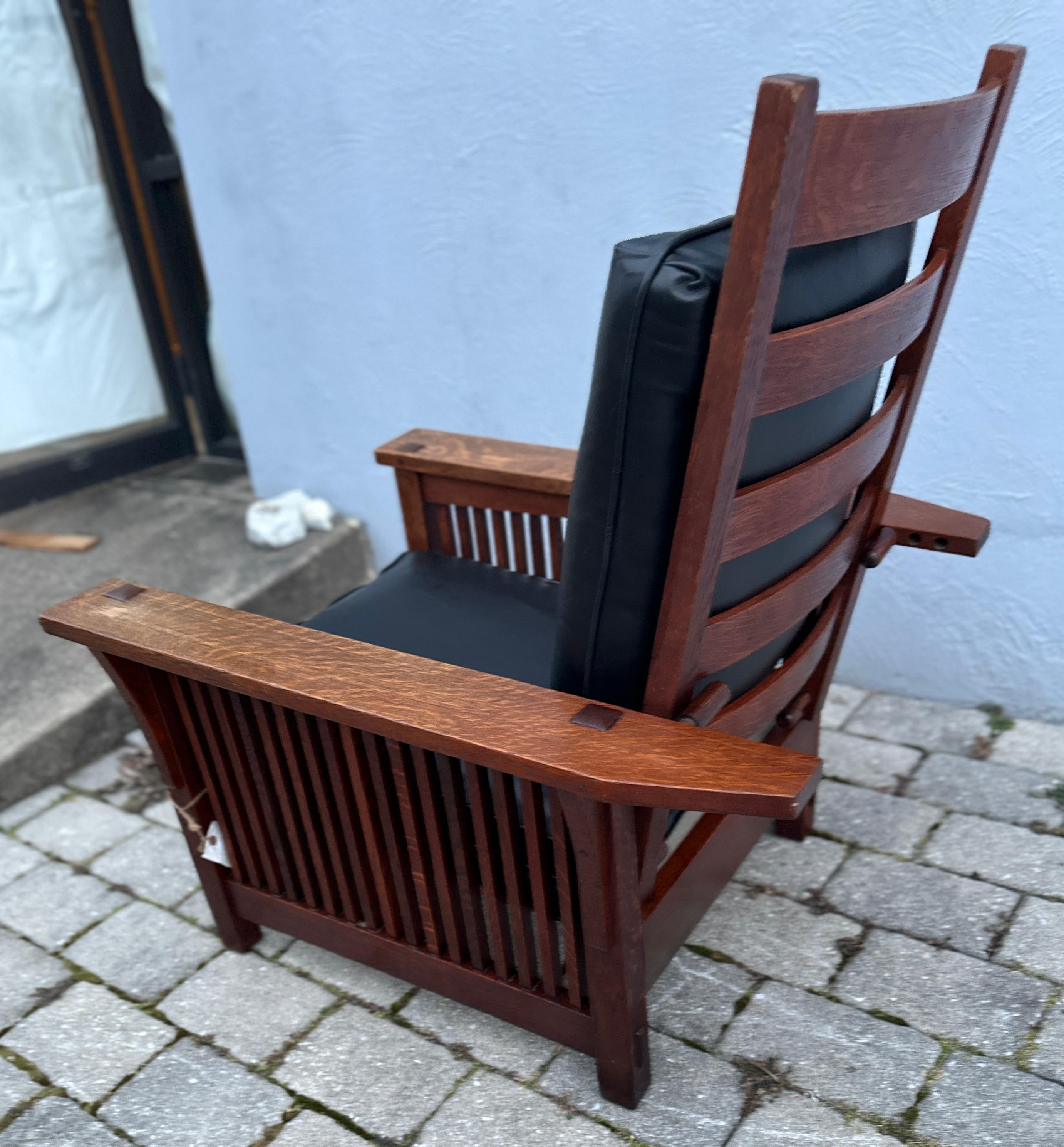 Antique GUSTAV  STICKLEY  spindle  Morris Chair, recliner - W7811 6