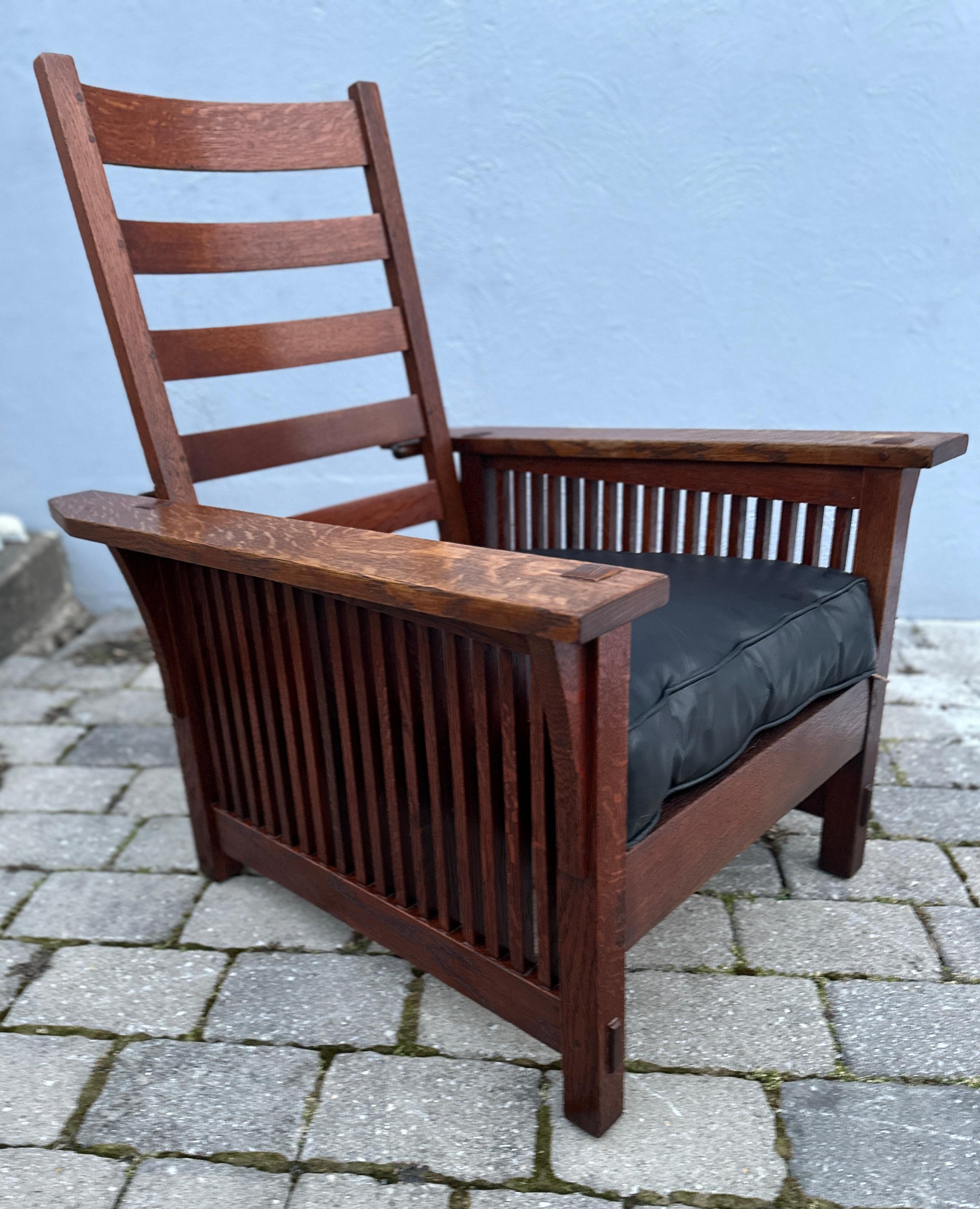 Antique GUSTAV  STICKLEY  spindle  Morris Chair, recliner - W7811 12