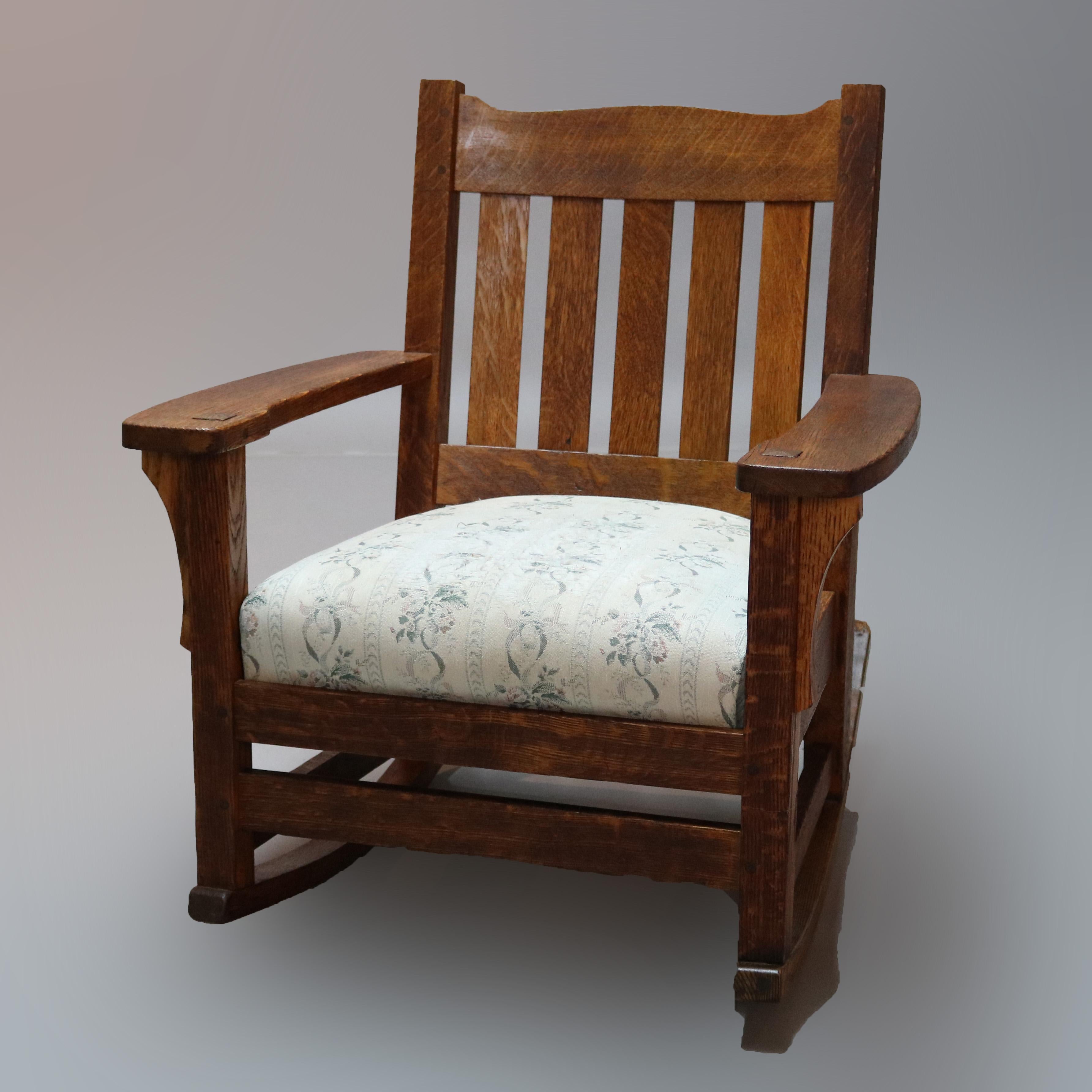 Antique Arts & Crafts Stickley School Mission Oak Rocking Chair, Circa 1910 In Good Condition In Big Flats, NY