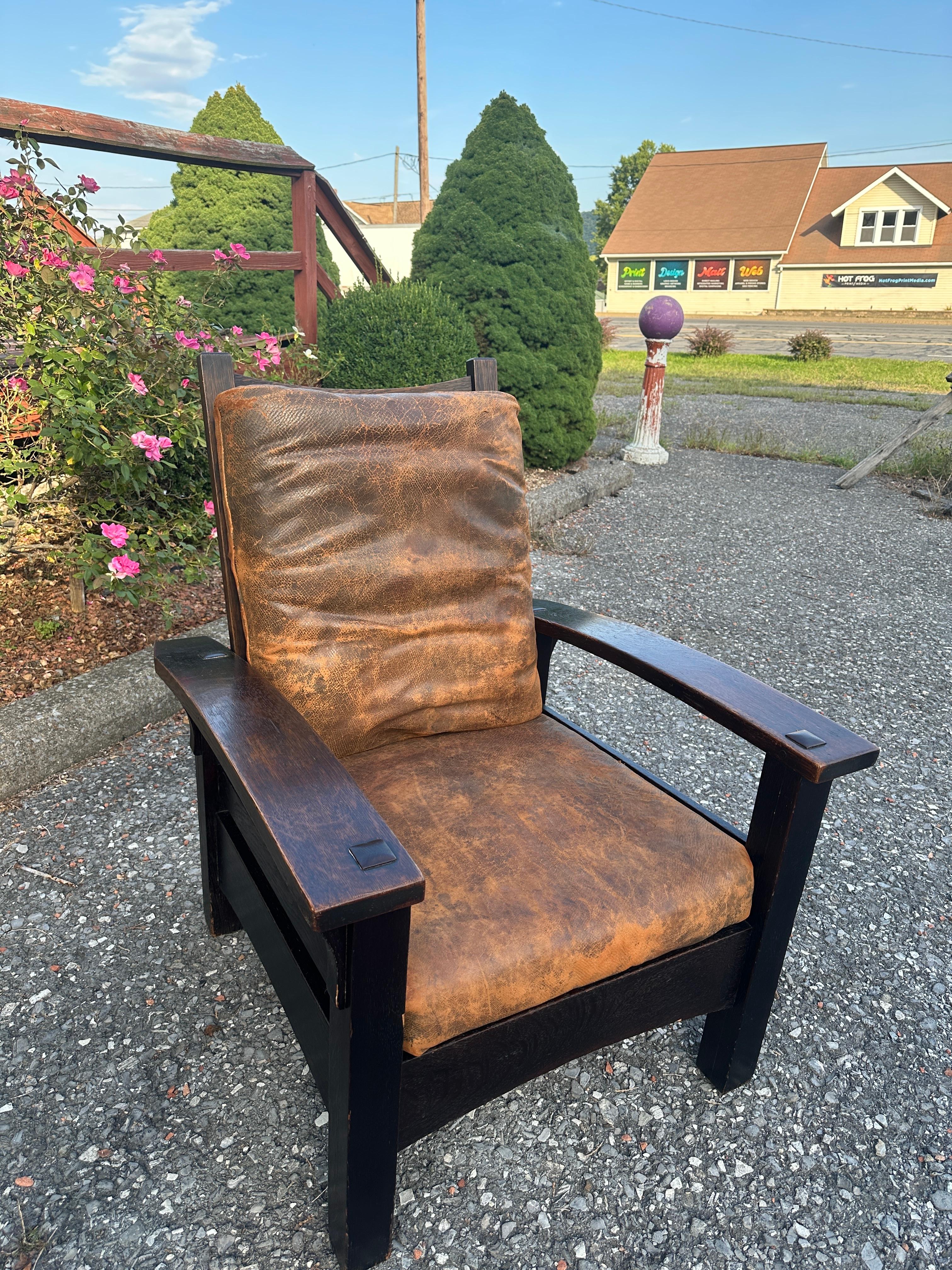 Antique GUSTAV STICKLEY  Special Morris Chair from 1901 - W7669   A SPECIAL SALE 11