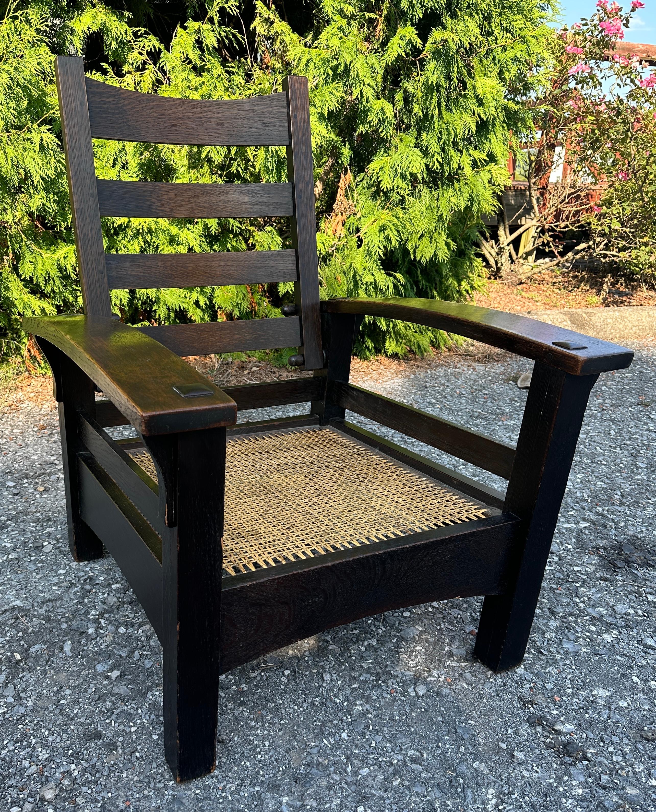 Leather Antique GUSTAV STICKLEY  Special Morris Chair from 1901 - W7669   A SPECIAL SALE