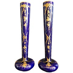 Antique Gustave Asch Cobalt Blue and Gold Porcelain Vases, a Pair