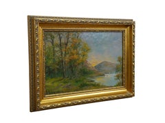 Antique Gustave Gutgemon Mountain Lake Landscape Oil Painting on Board 15"