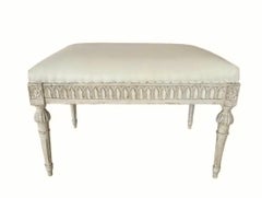 Antique Gustavian Carved Painted and Upholstered Stool