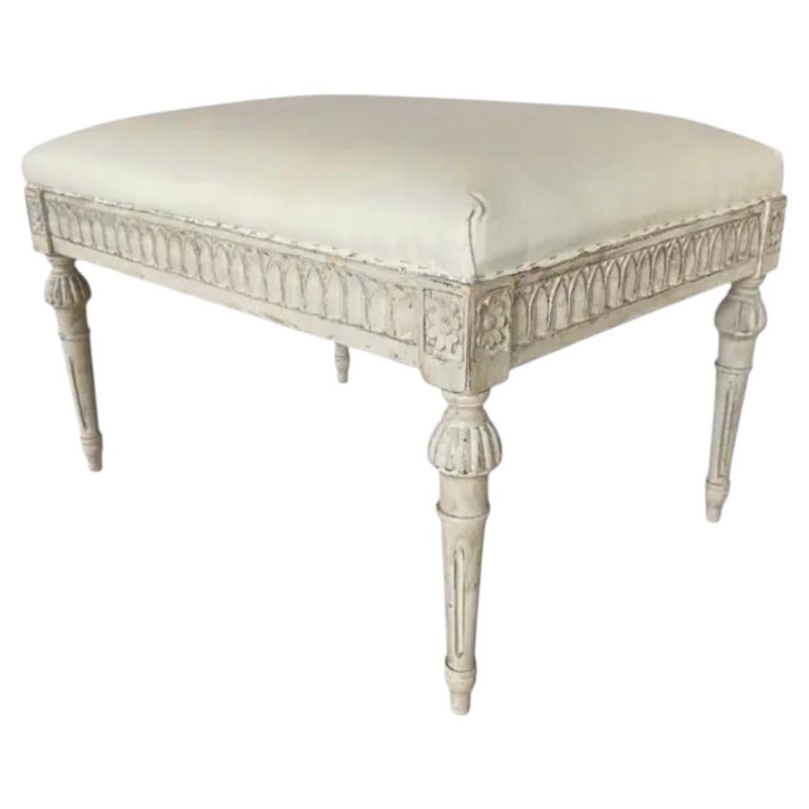 Antique Gustavian Carved Painted and Upholstered Stool