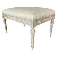 Antique Gustavian Carved Painted and Upholstered Stool