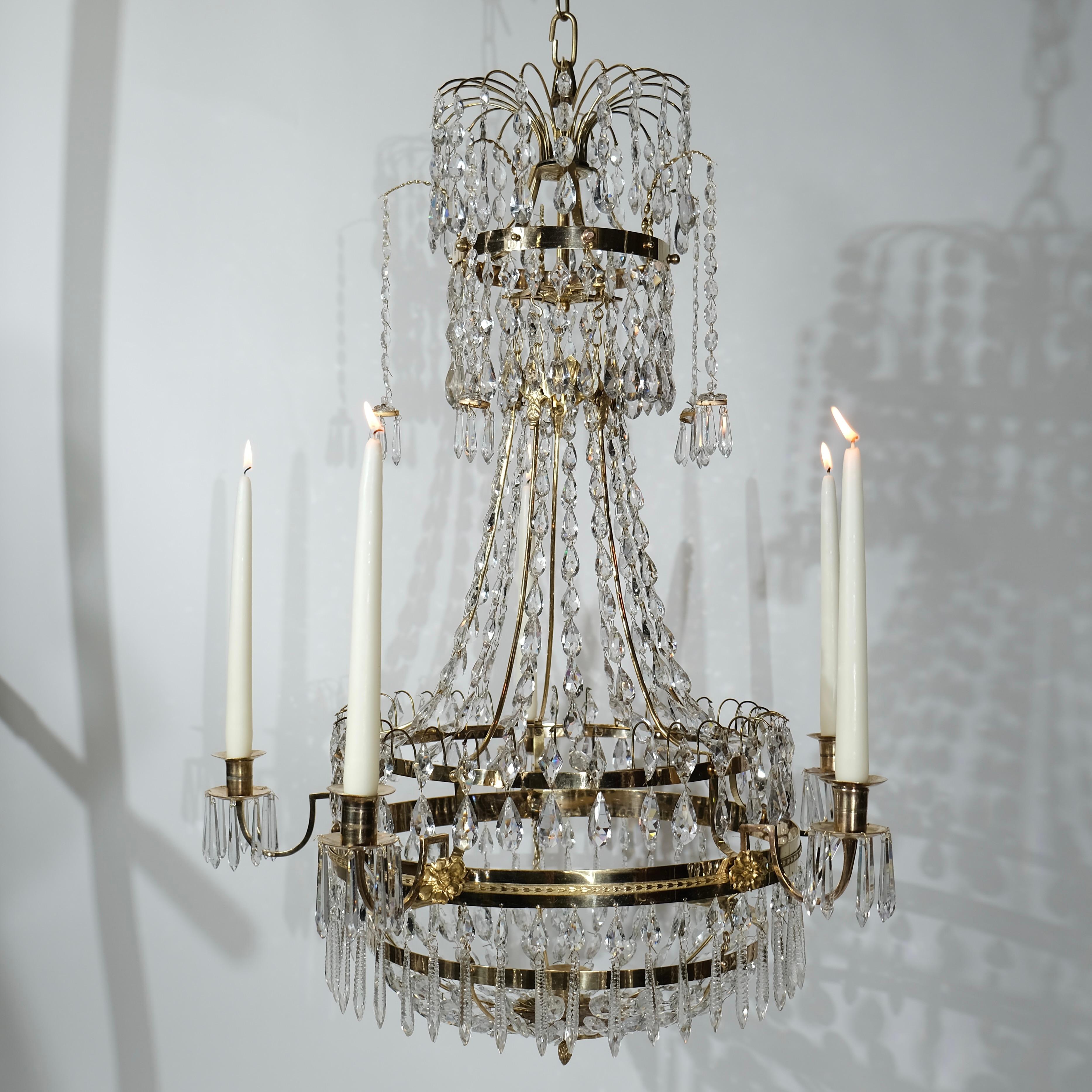 Gilt Antique Gustavian chandelier signed by Carl-Henric Brolin