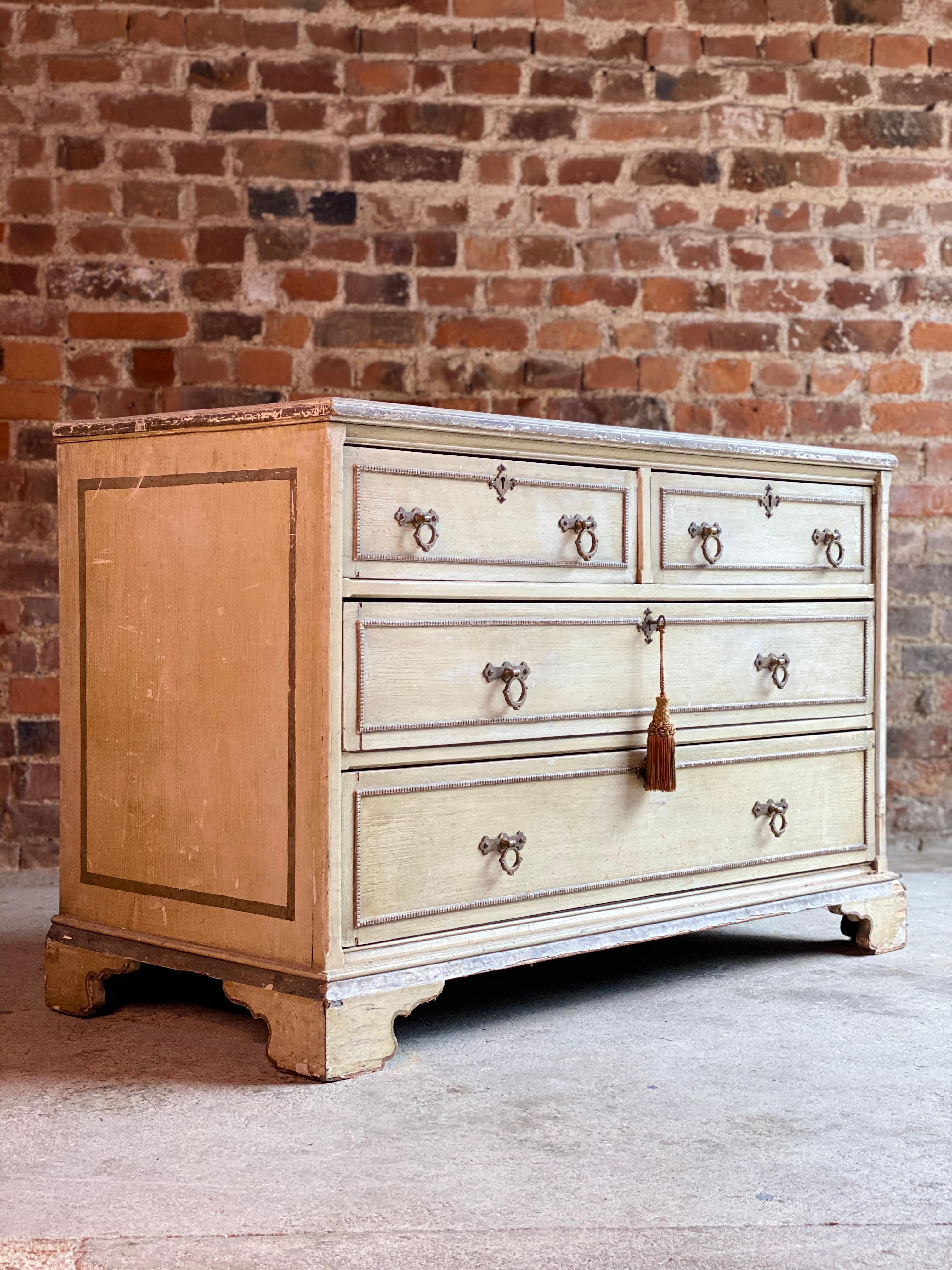 Hand-Painted Antique Gustavian Chest of Drawers Commode Swedish, 19th Century, circa 1870