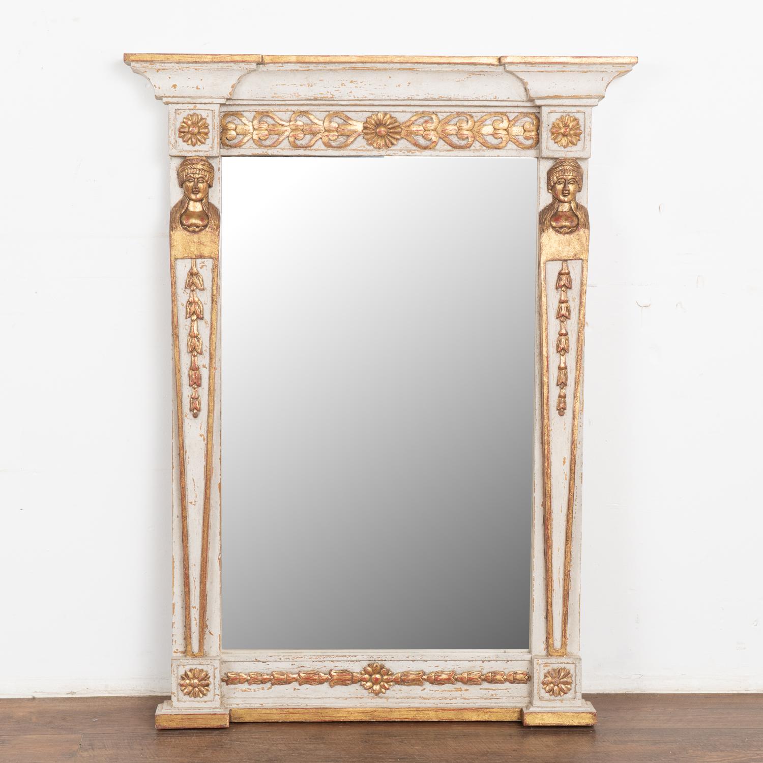 Swedish Antique Gustavian Gray and Gold Mirror, Sweden circa 1880 For Sale