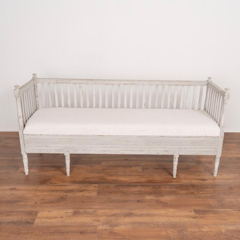 19th Century Antique Gustavian Gray Painted Bench from Sweden For Sale