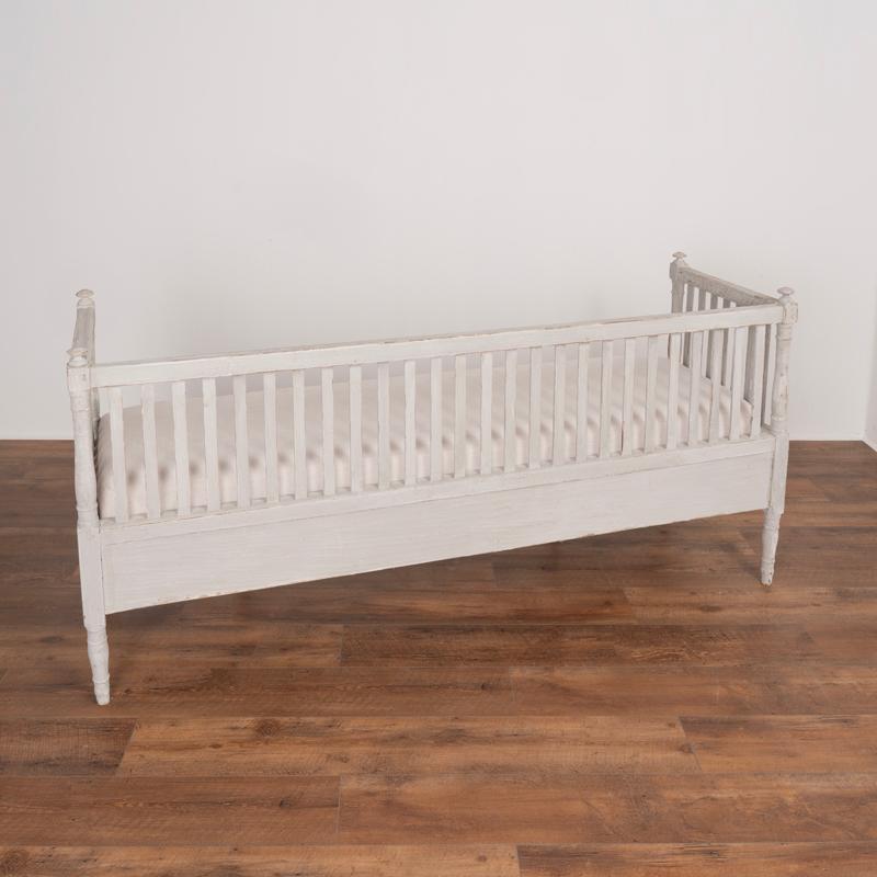 Wood Antique Gustavian Gray Painted Bench from Sweden For Sale