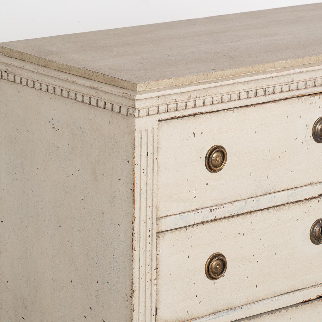 Swedish Antique Gustavian Gray Painted Chest of Three Drawers, Sweden, circa 1840-60 For Sale