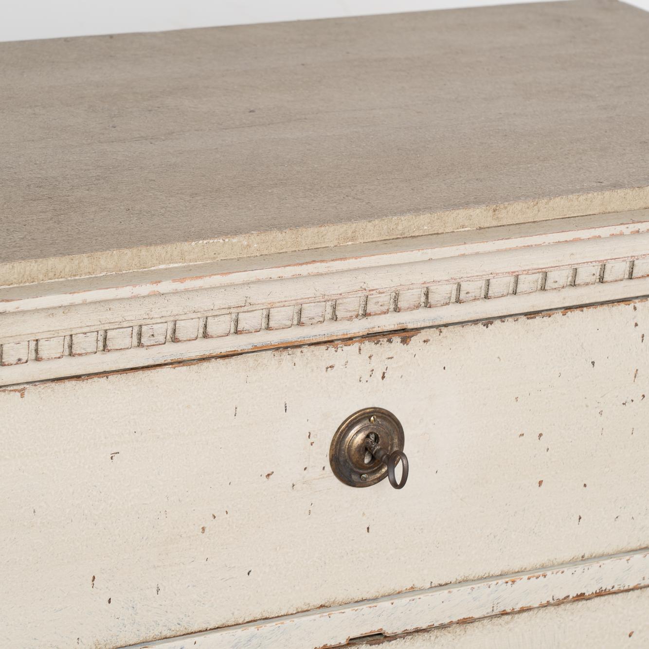 19th Century Antique Gustavian Gray Painted Chest of Three Drawers, Sweden, circa 1840-60 For Sale