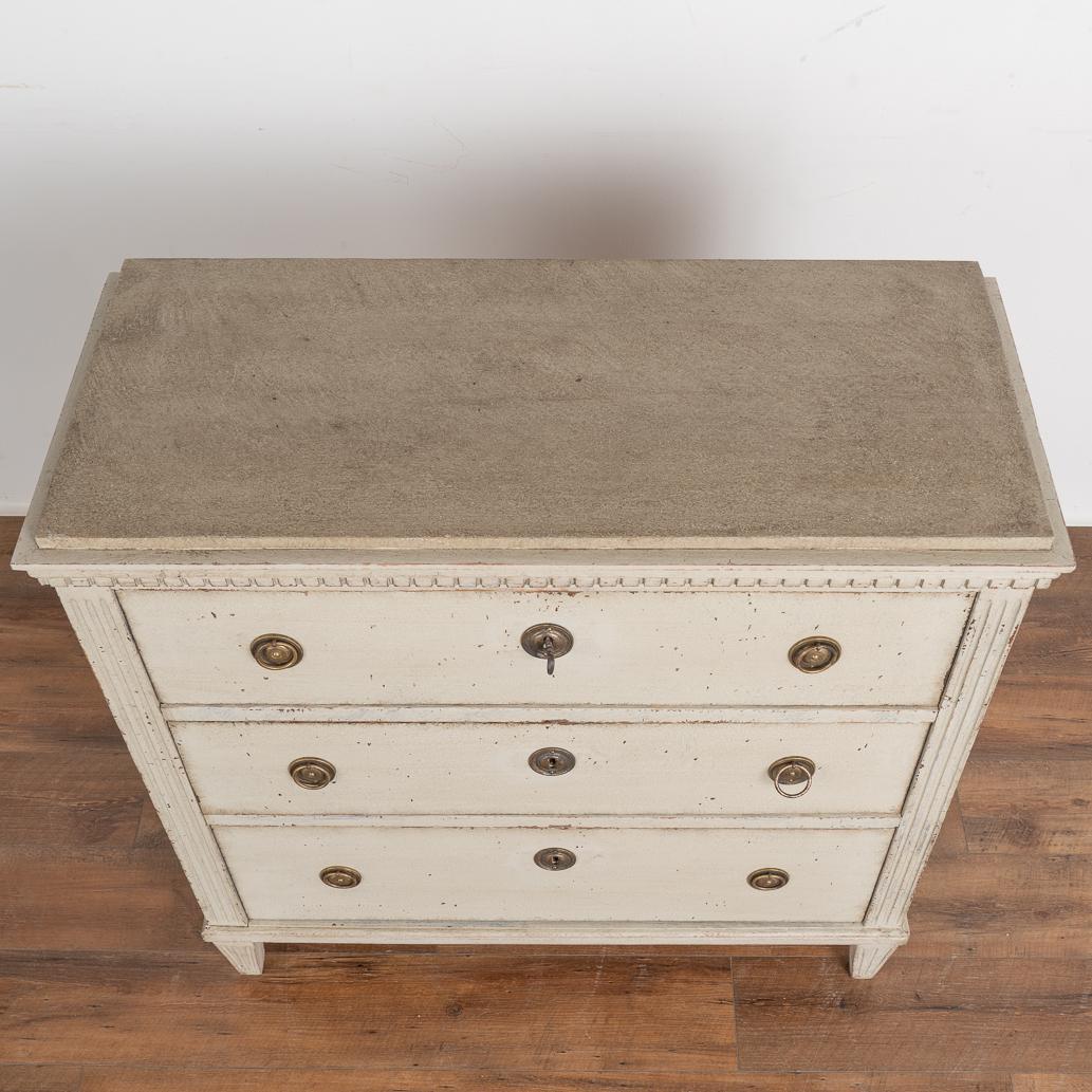 Antique Gustavian Gray Painted Chest of Three Drawers, Sweden, circa 1840-60 For Sale 2