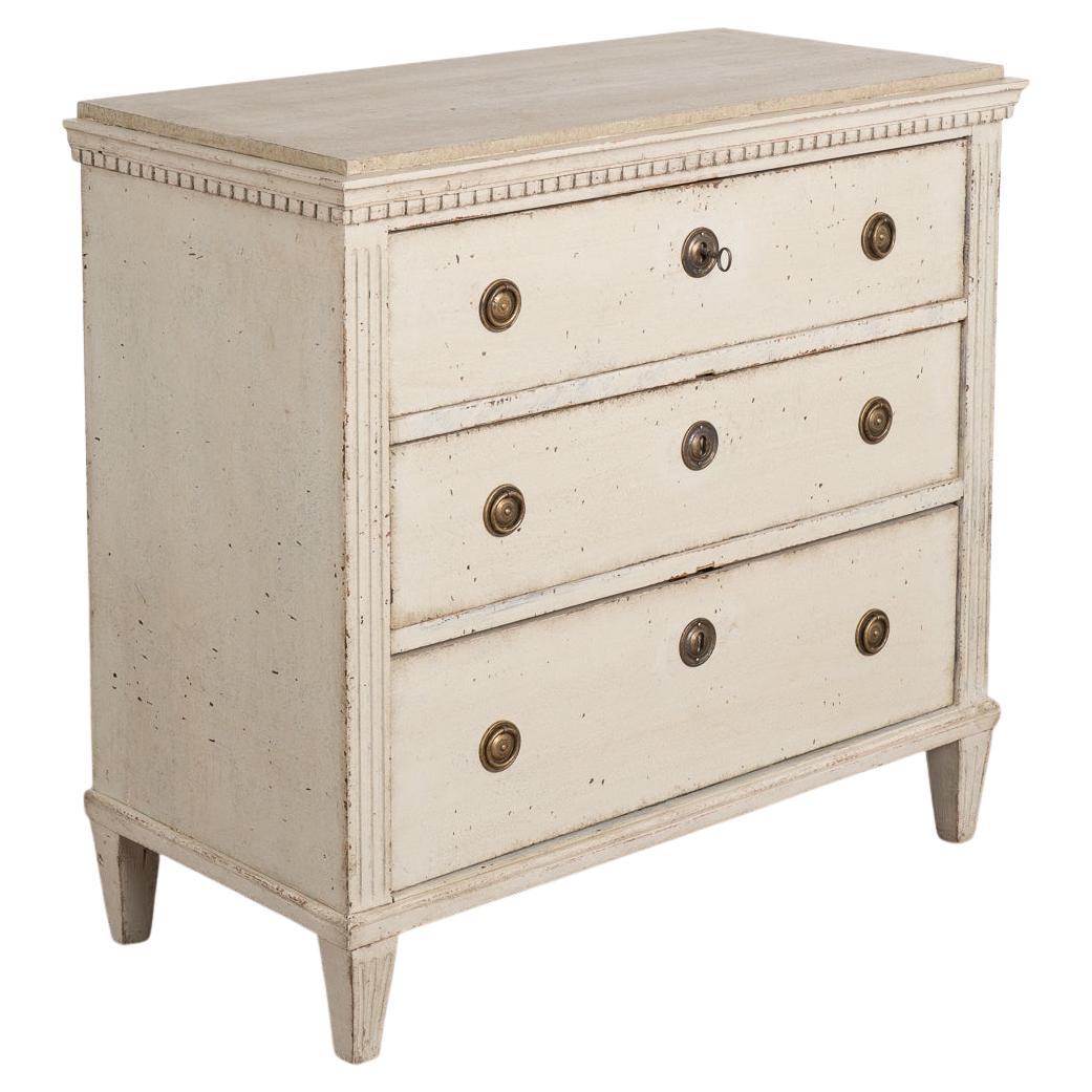 Antique Gustavian Gray Painted Chest of Three Drawers, Sweden, circa 1840-60 For Sale