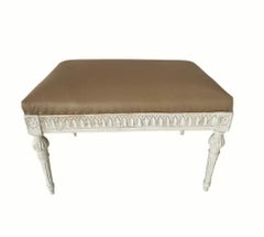 Antique Gustavian Hand-Carved Upholstered Stool