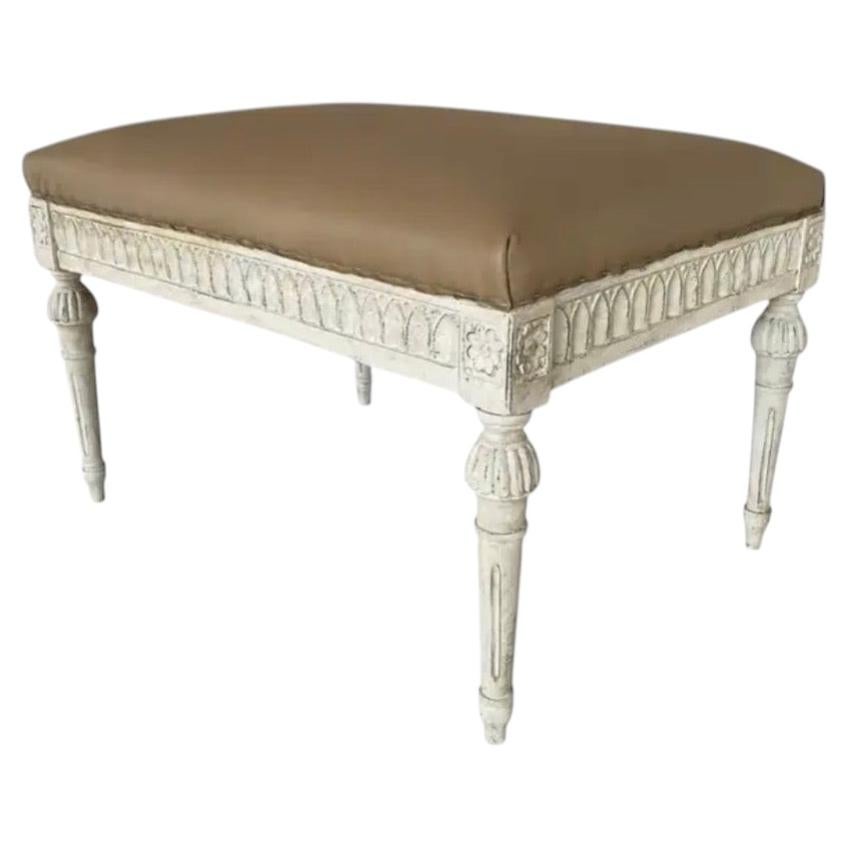 Antique Gustavian Hand-Carved Upholstered Stool