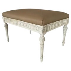 Antique Gustavian Hand-Carved Upholstered Stool