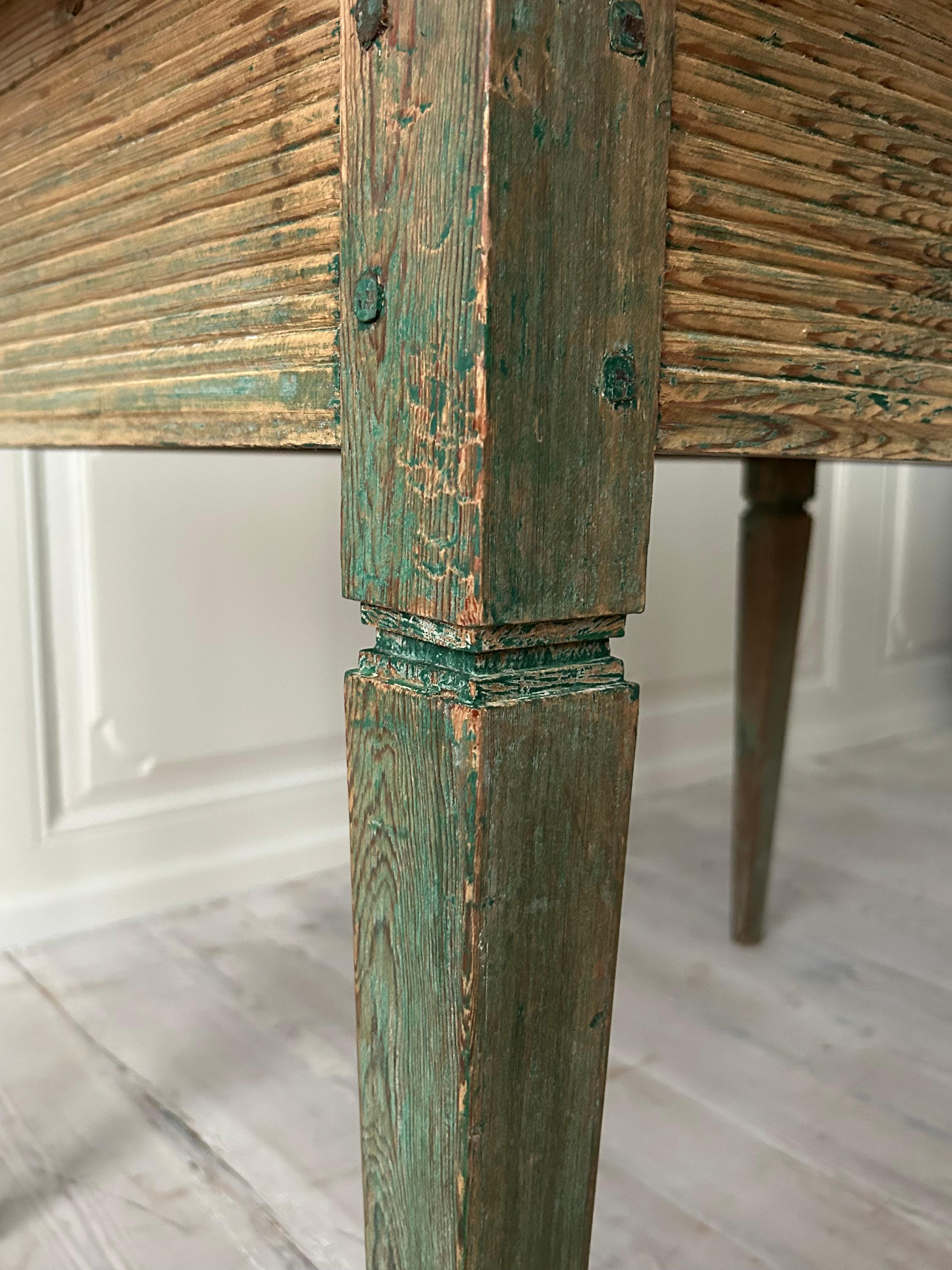 Antique Gustavian Pine Table with Green Paint, Sweden, Late 18th Century For Sale 7