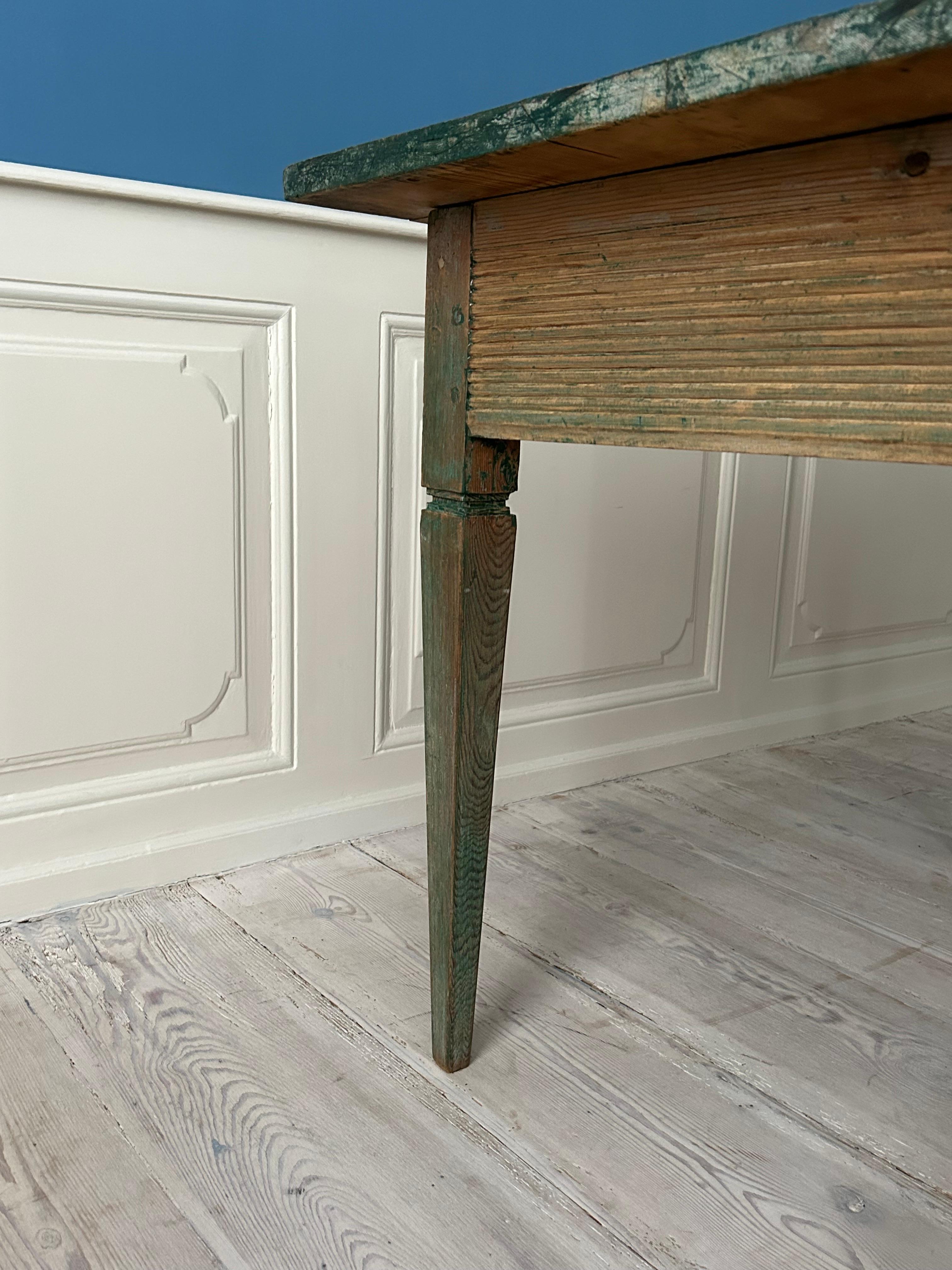 Antique Gustavian Pine Table with Green Paint, Sweden, Late 18th Century For Sale 13