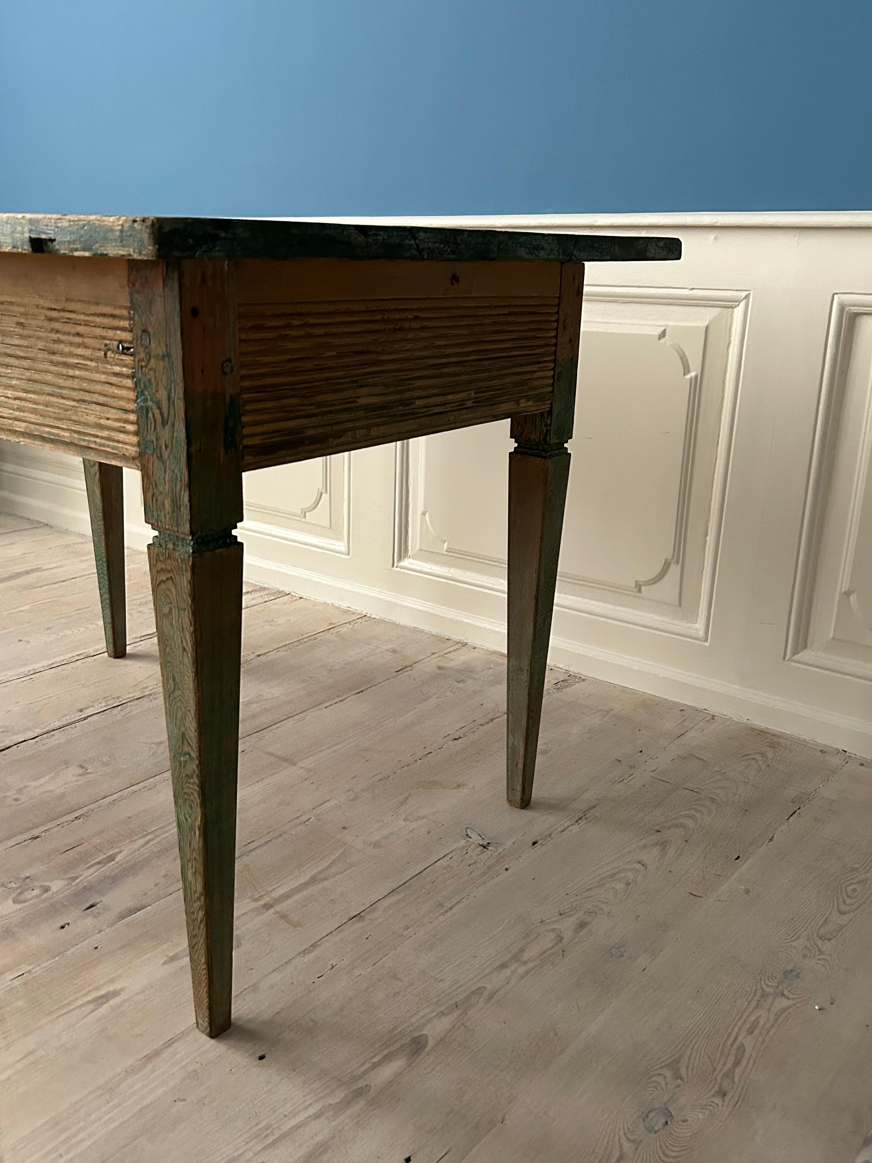 Antique Gustavian Pine Table with Green Paint, Sweden, Late 18th Century For Sale 14