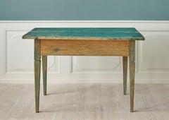 Antique Gustavian Pine Table with Green Paint, Sweden, Late 18th Century