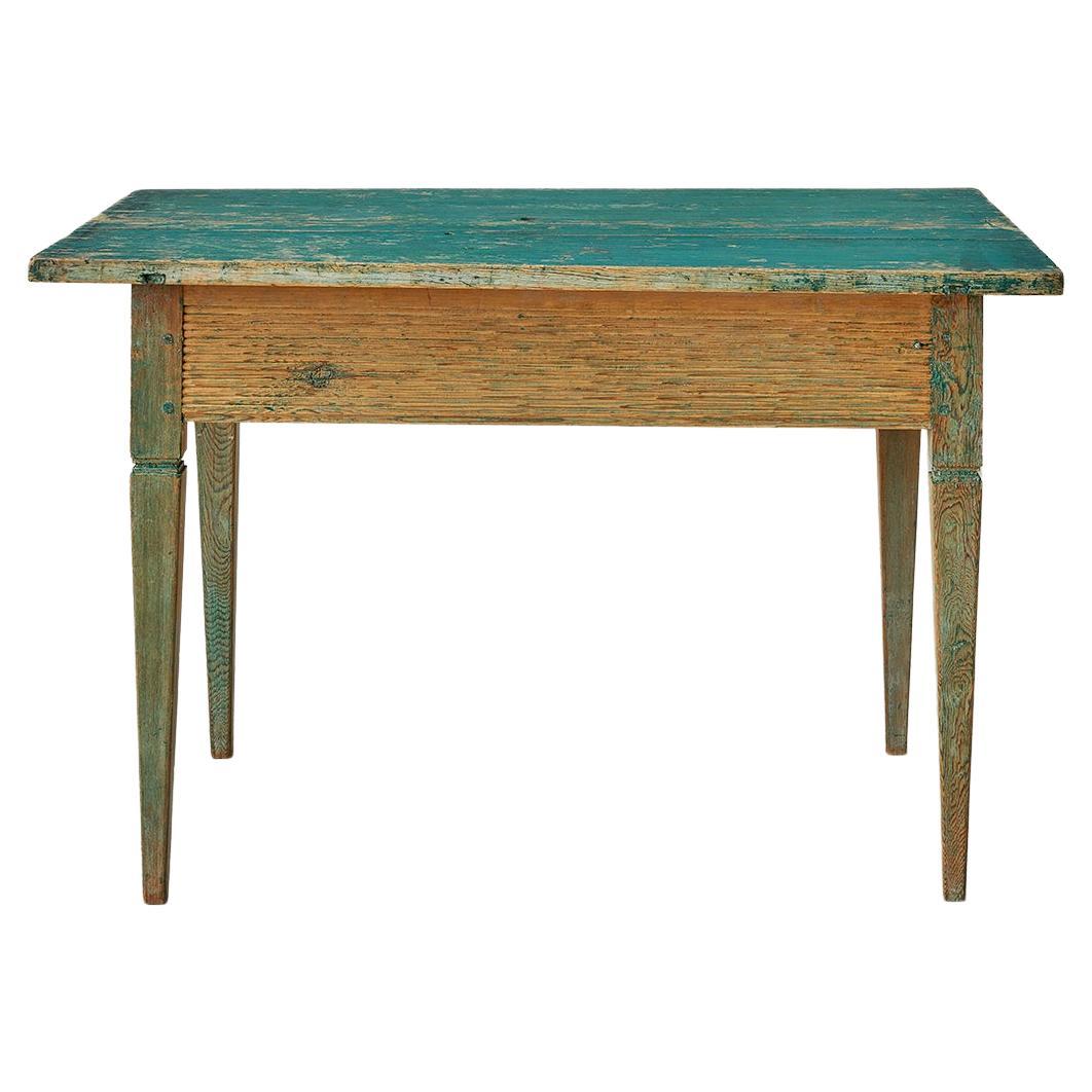 Antique Gustavian Pine Table with Green Paint, Sweden, Late 18th Century For Sale