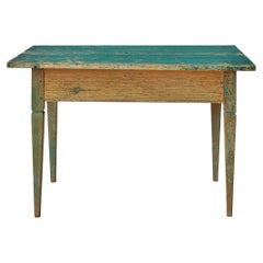 Antique Gustavian Pine Table with Green Paint, Sweden, Late 18th Century