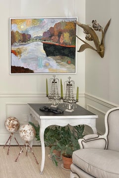 Antique Gustavian Scandinavian Crystal & Marble Table Candelabra Girandoles