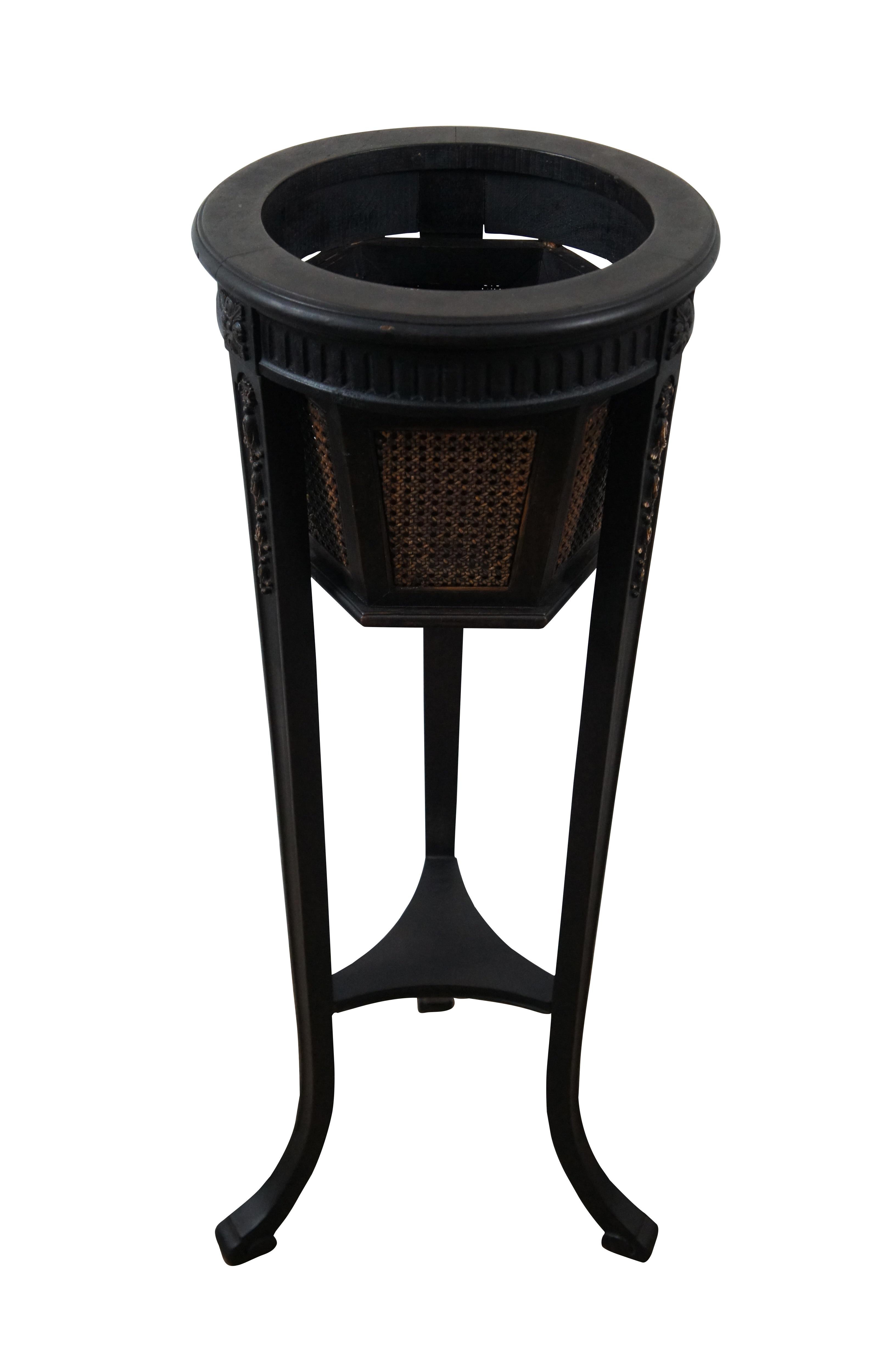 Gustavien Antique Gustavian Style Mahogany Black Painted Caned Pedestal Plant Stand 36
