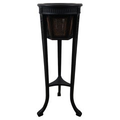 Antique Gustavian Style Black Painted Mahogany Caned Pedestal Plant Stand 36"
